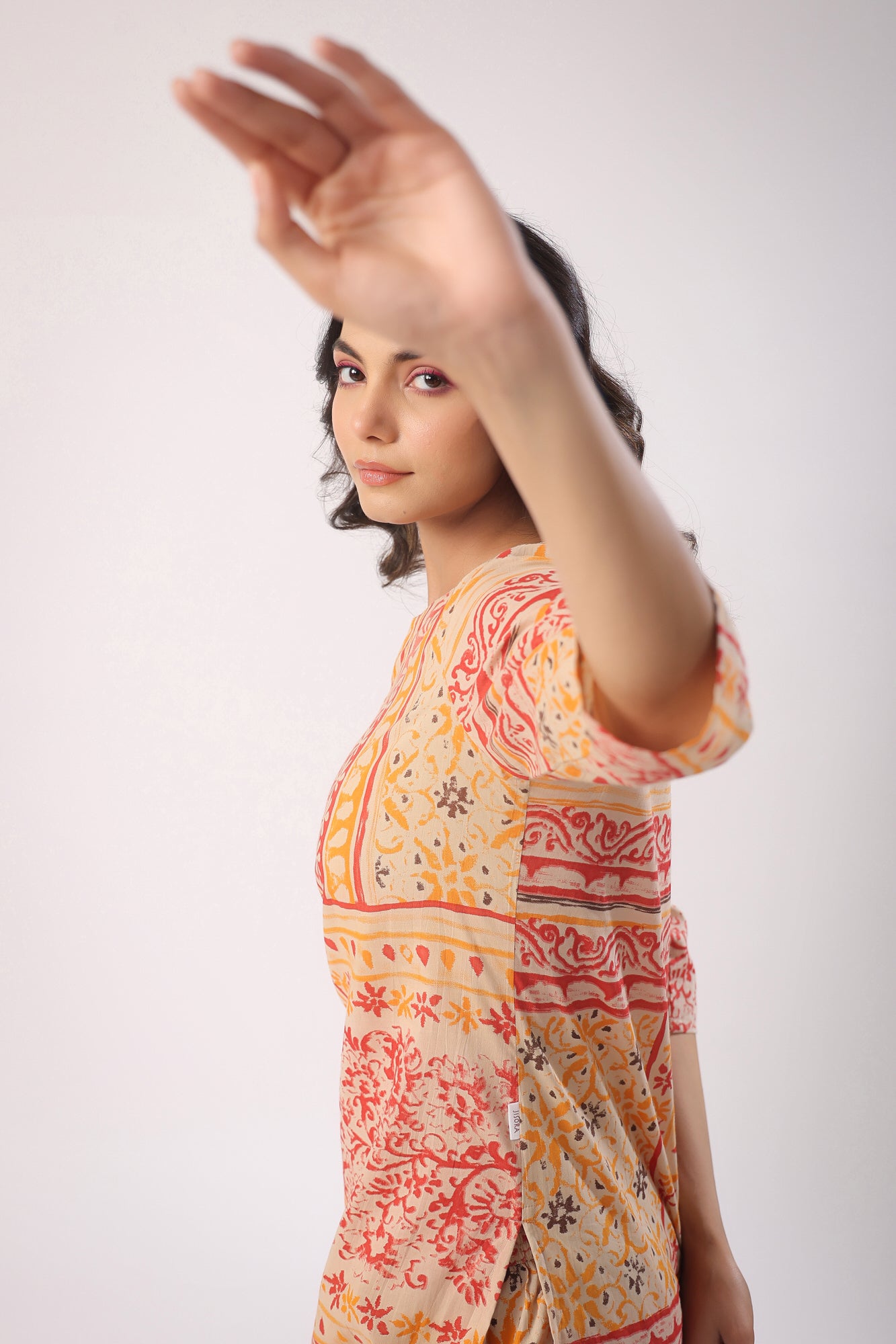 Doodle Patches on Beige Cotton Palazzo Loungewear Set