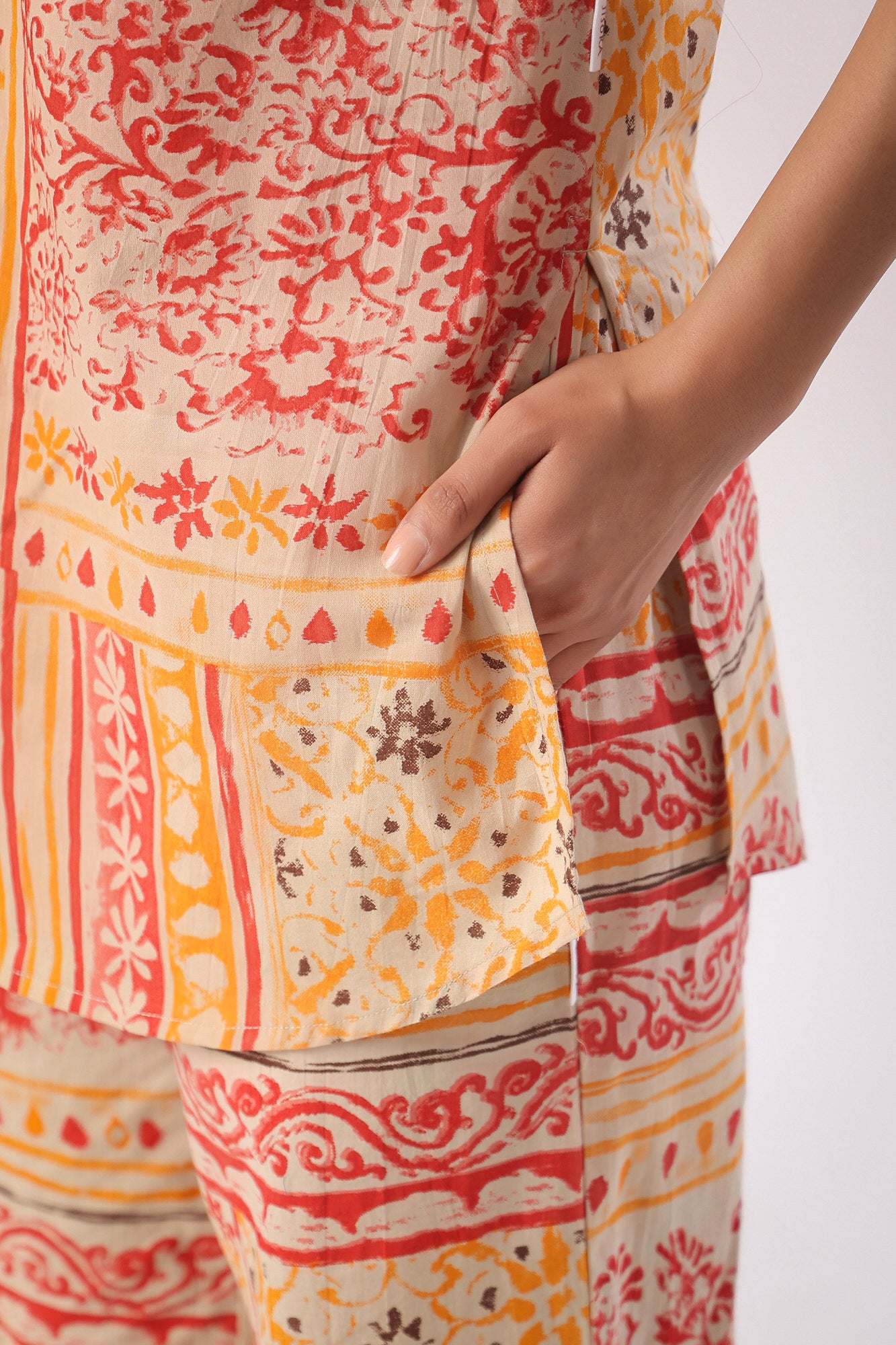 Doodle Patches on Beige Cotton Palazzo Loungewear Set