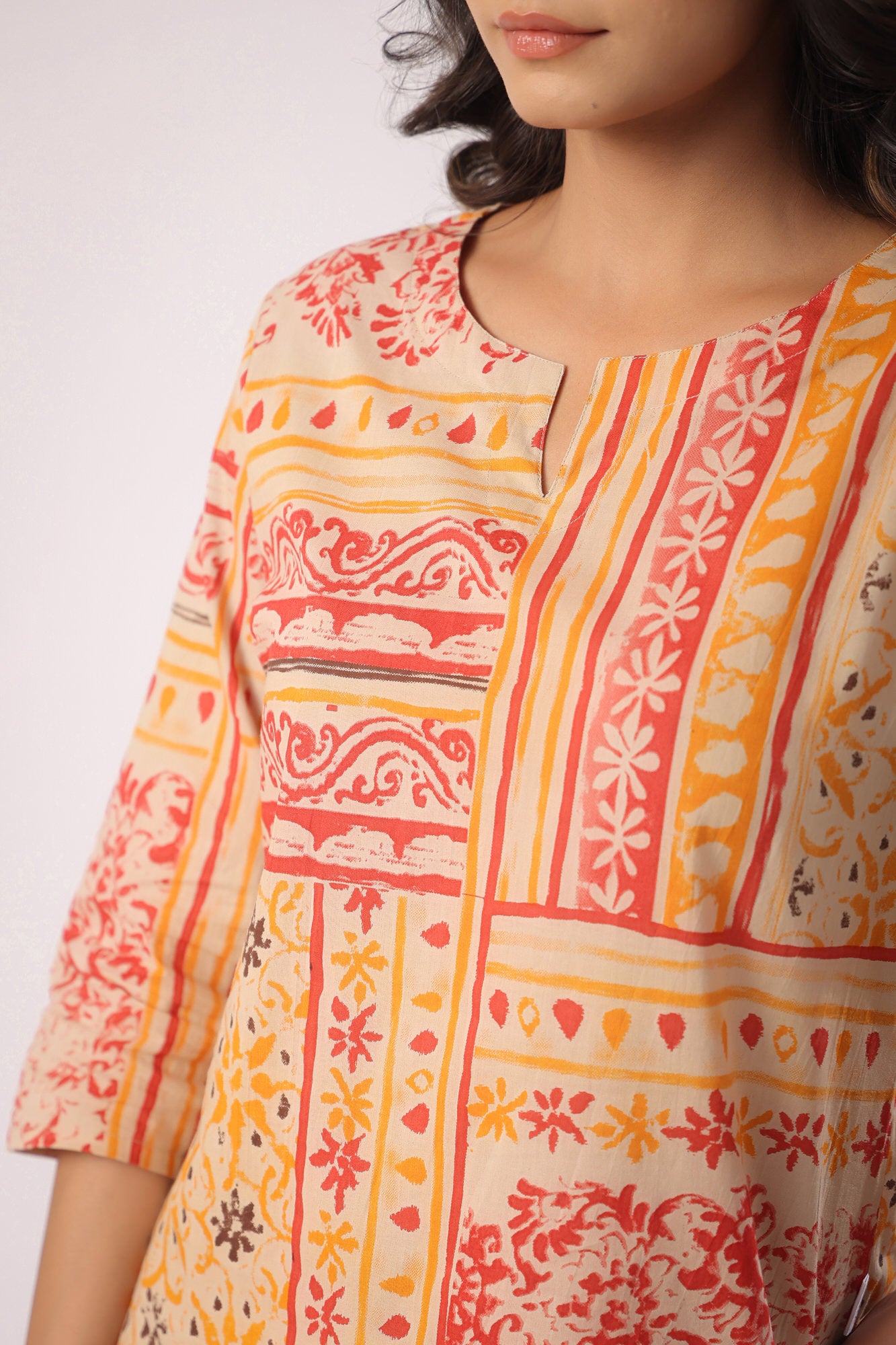 Doodle Patches on Beige Cotton Palazzo Loungewear Set