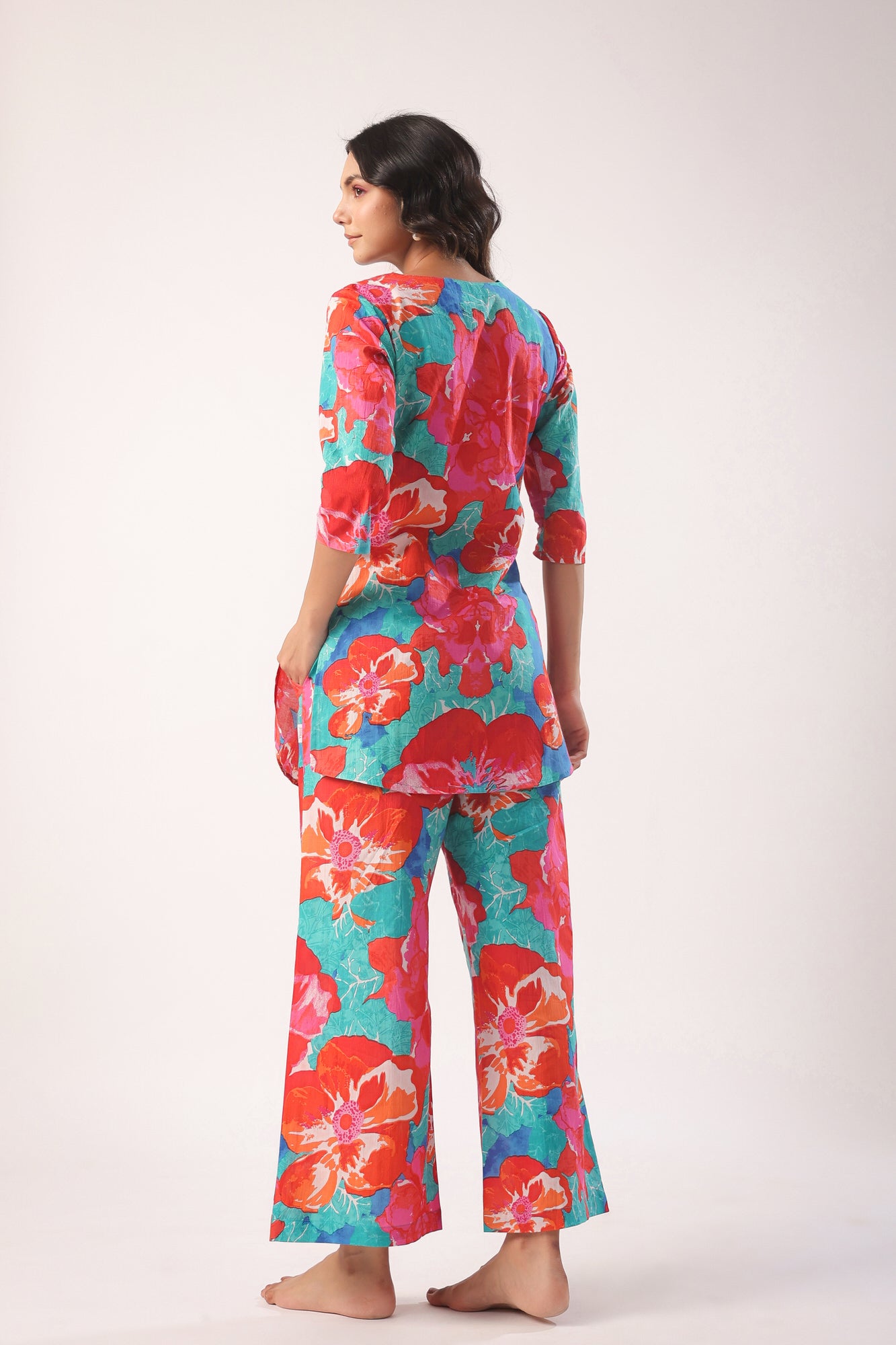 Artistic Bloom Cotton Palazzo Loungewear Set
