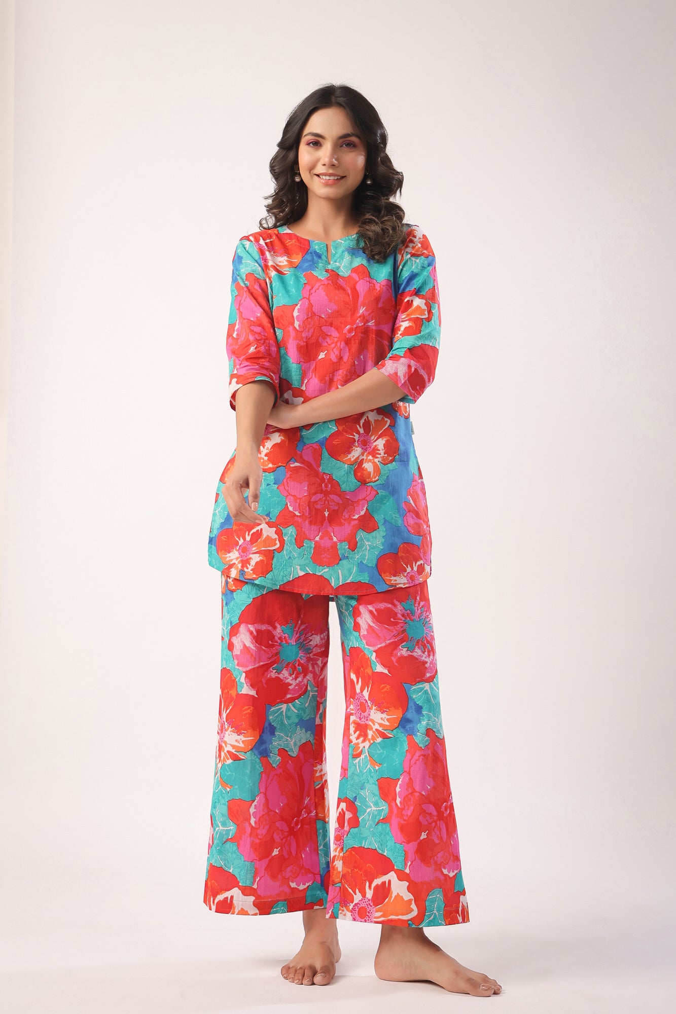 Artistic Bloom Cotton Palazzo Loungewear Set