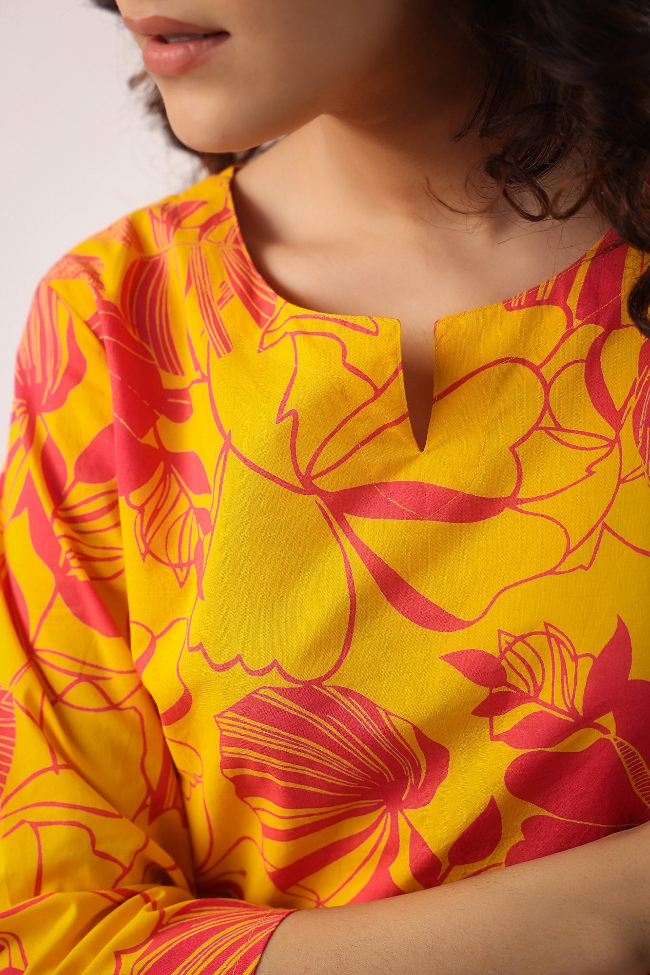 Abstract Art On Mustard Cotton Palazzo Loungewear Set
