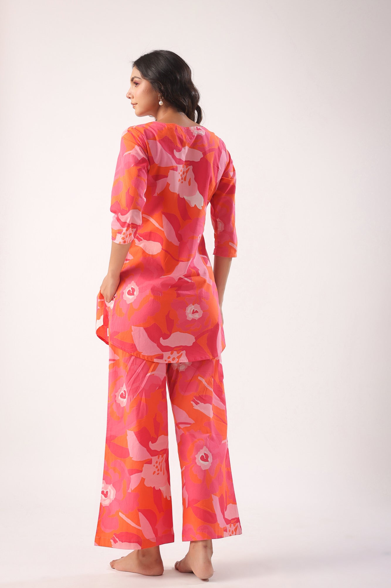 Paint Strokes on Orange Cotton Palazzo Loungewear Set