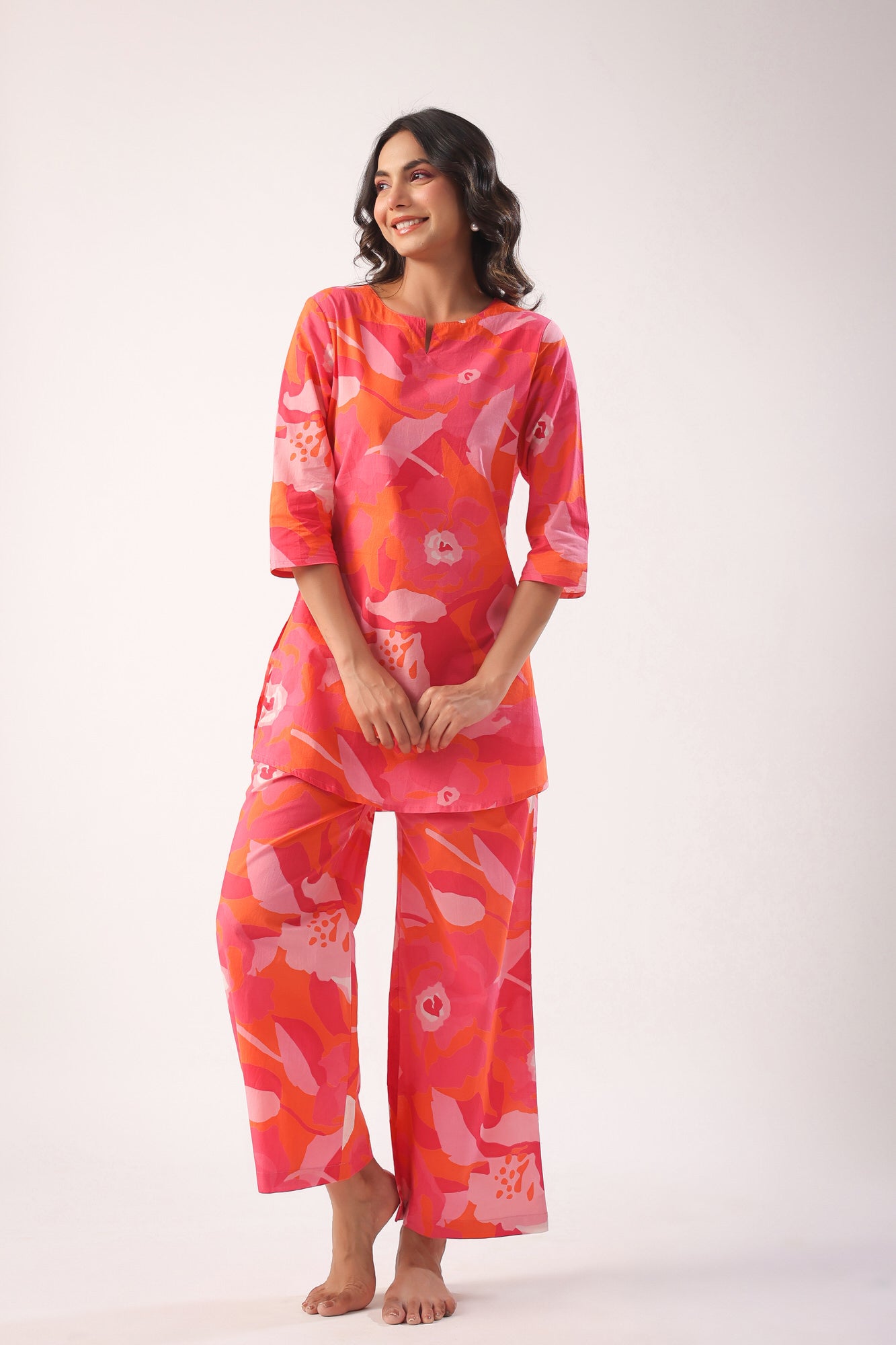 Paint Strokes on Orange Cotton Palazzo Loungewear Set