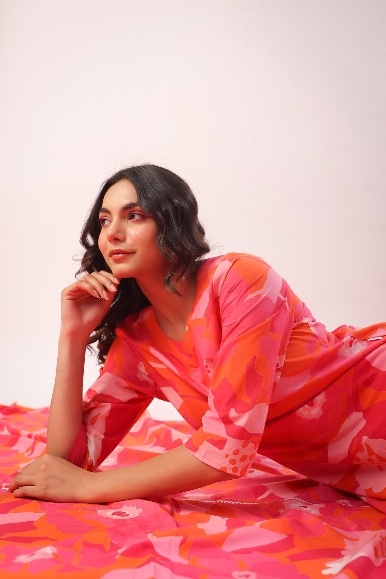 Paint Strokes on Orange Cotton Palazzo Loungewear Set