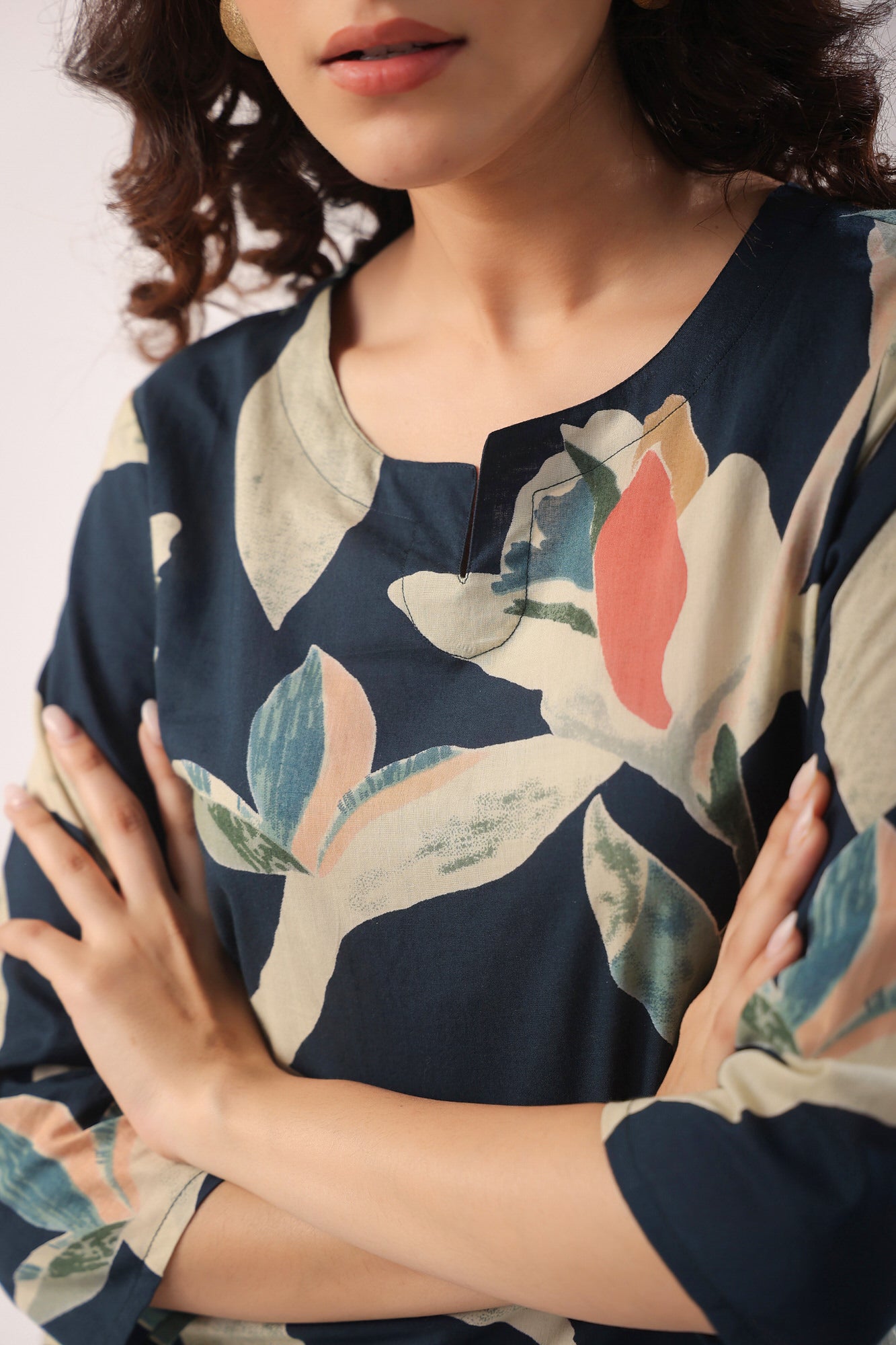 Abstract Strokes On Indigo Blue Cotton Palazzo Loungewear Set