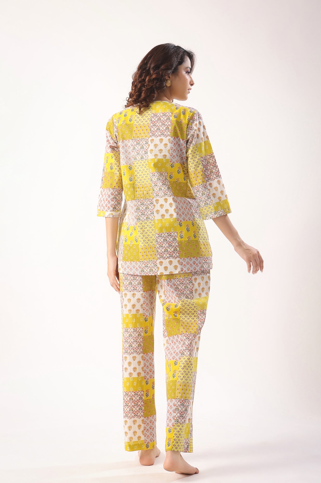 Patch Print on Mustard Cotton Loungewear Top Set