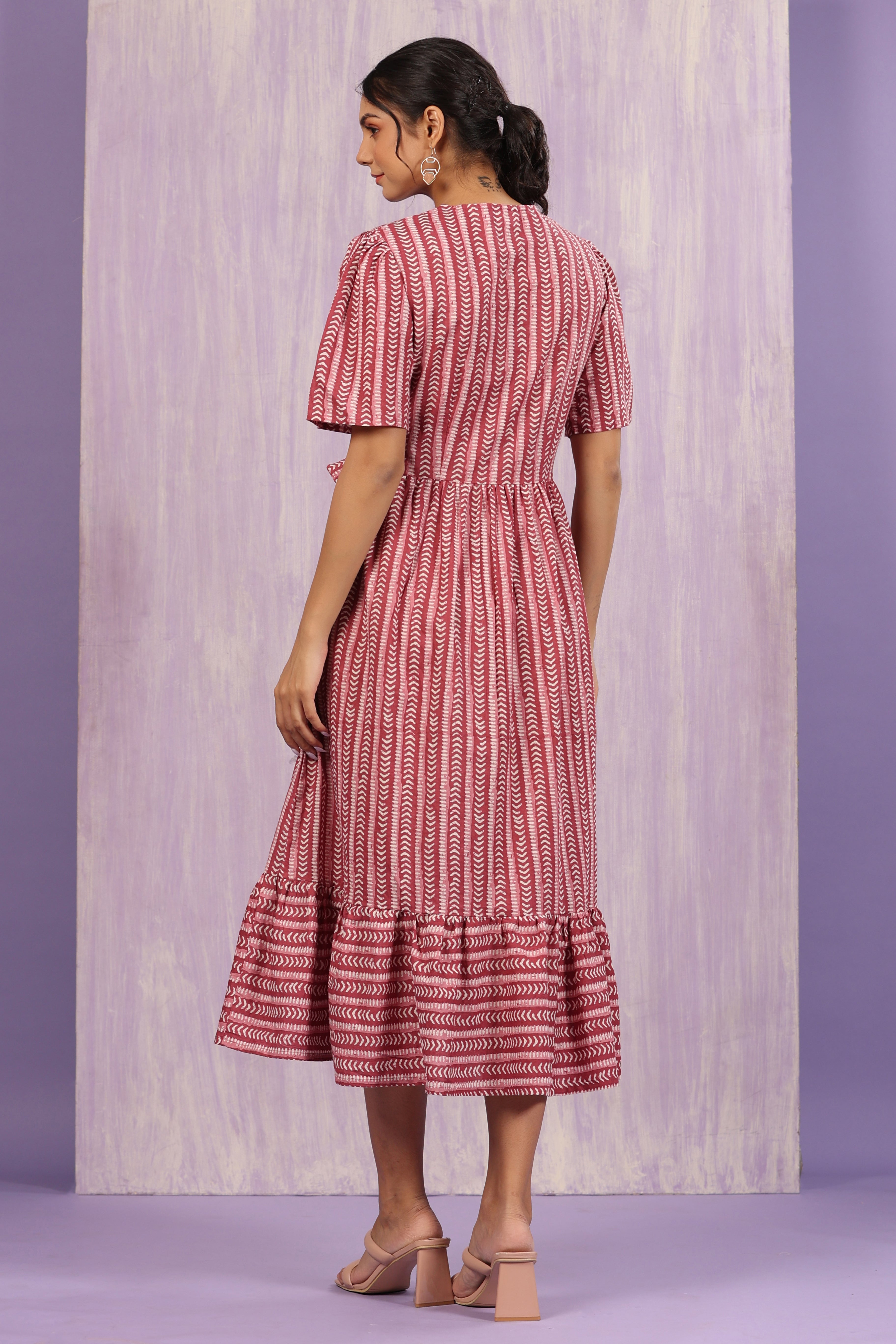 Dancing Arrows on Wine Cotton Dress