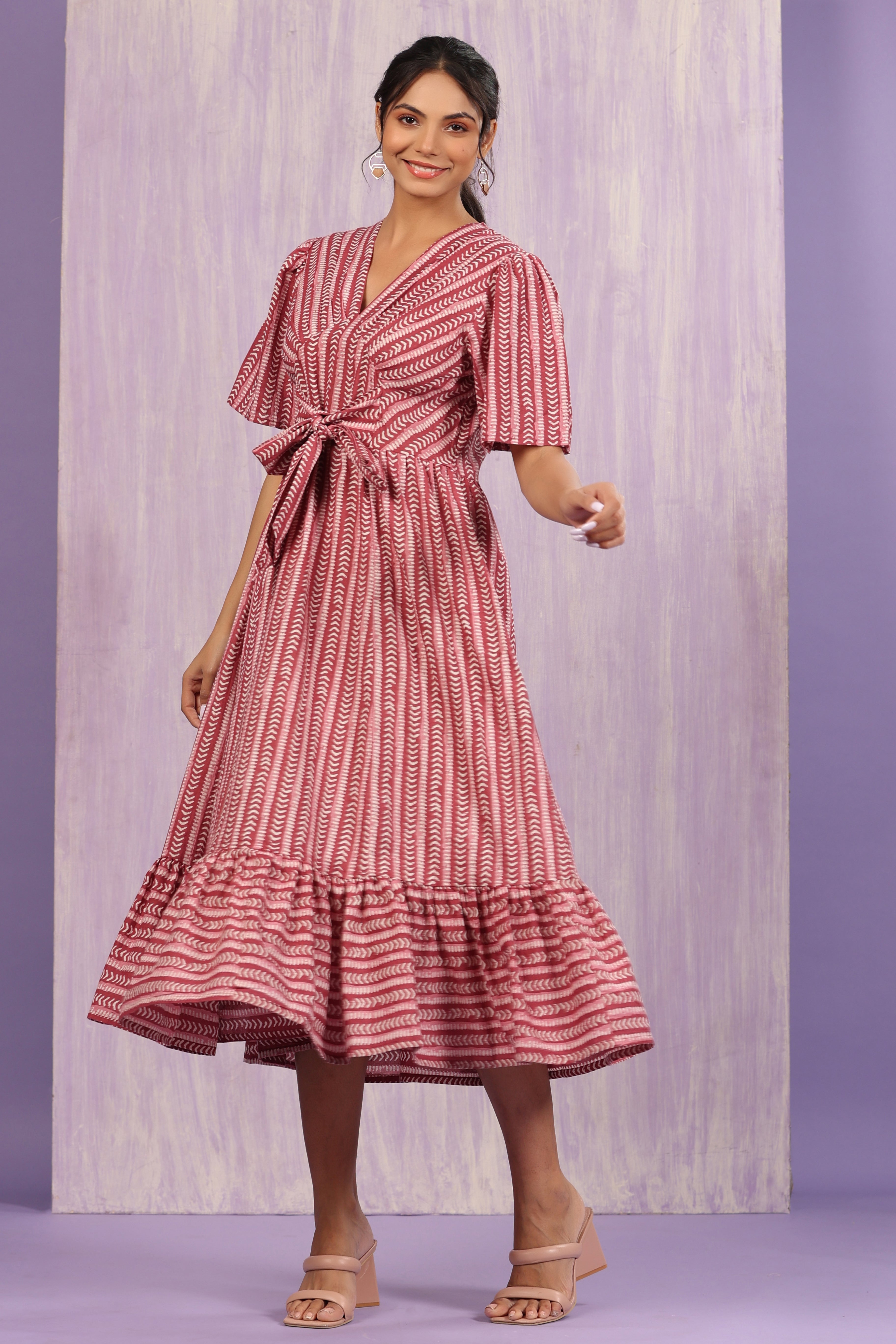Dancing Arrows on Wine Cotton Dress