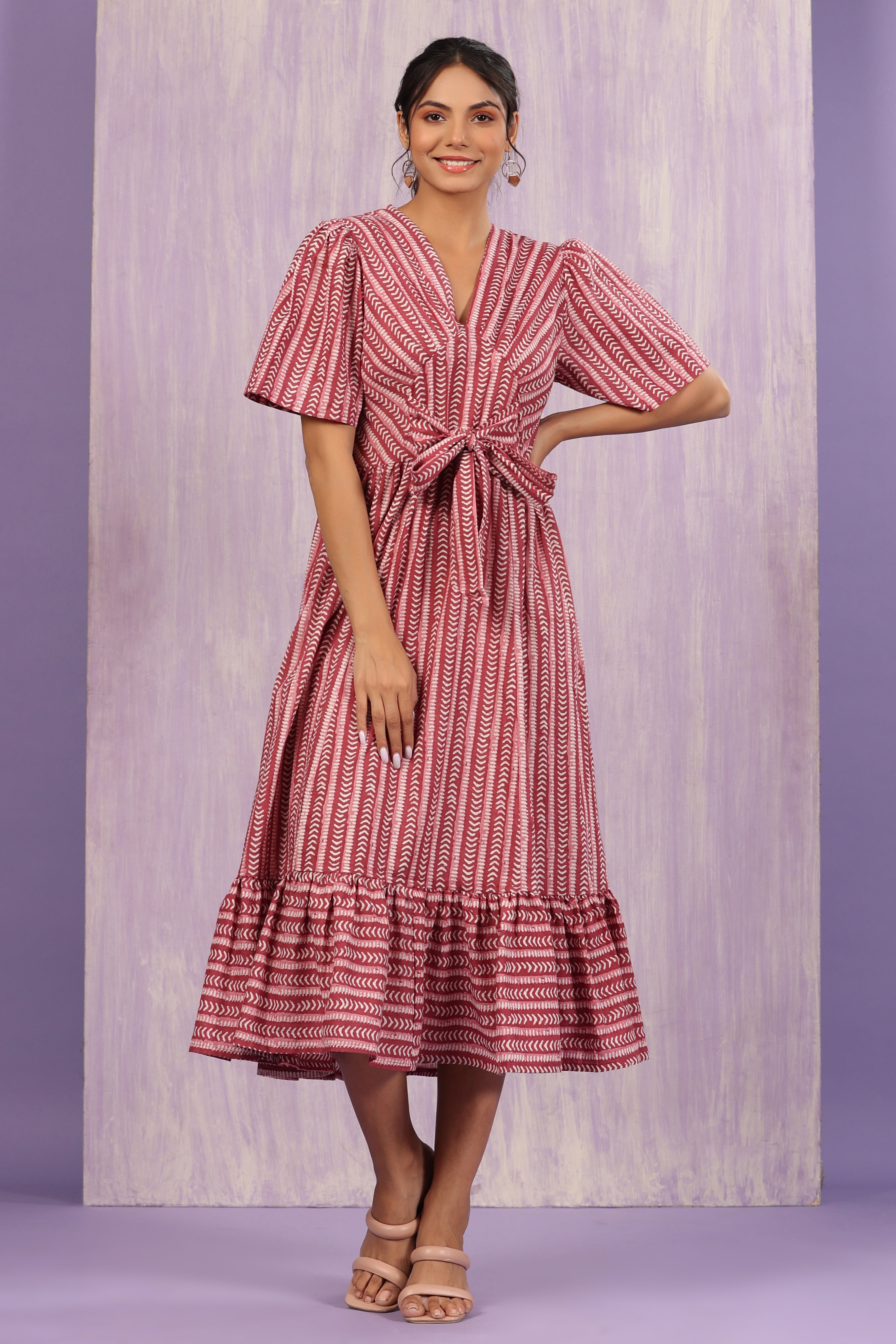 Dancing Arrows on Wine Cotton Dress