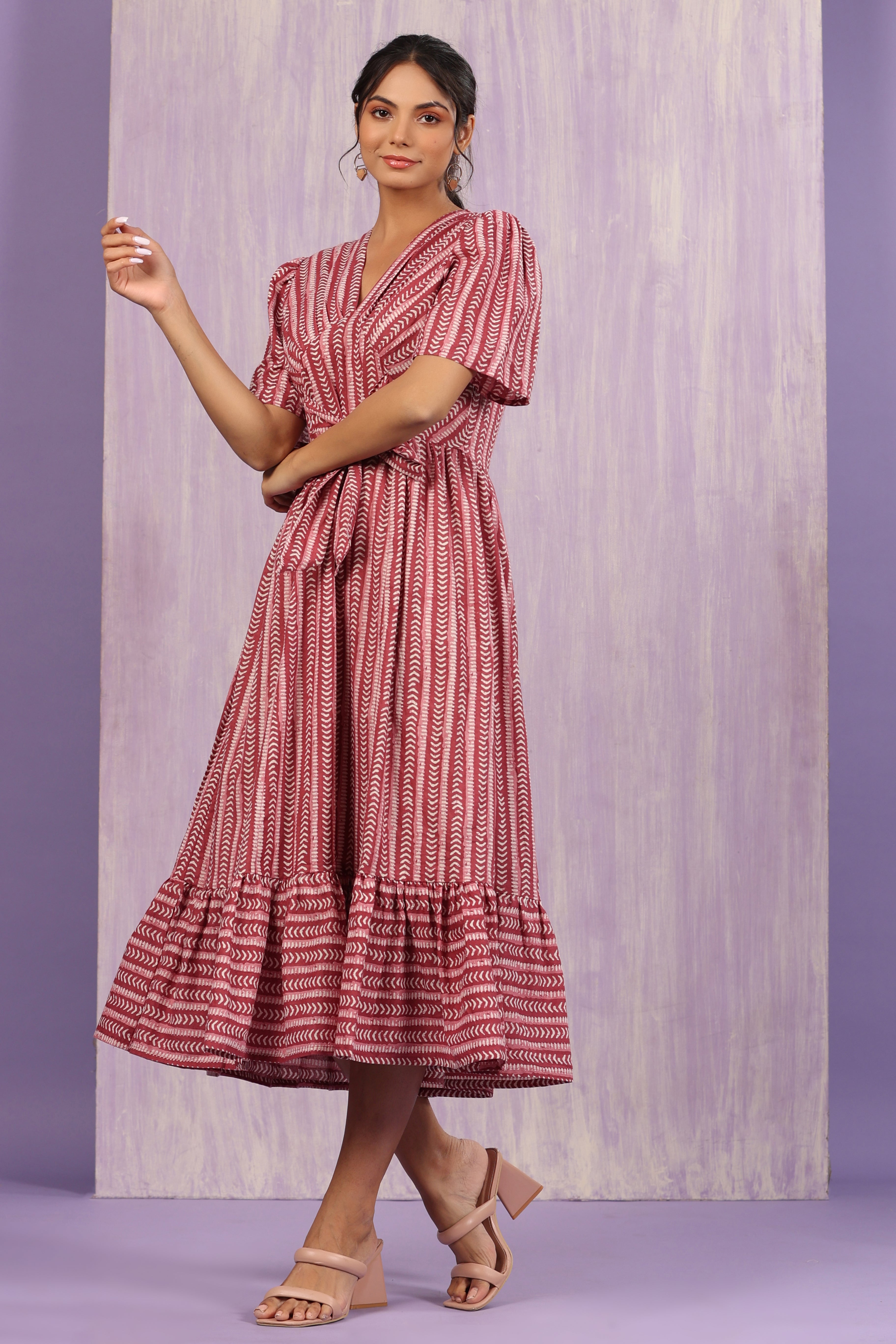 Dancing Arrows on Wine Cotton Dress