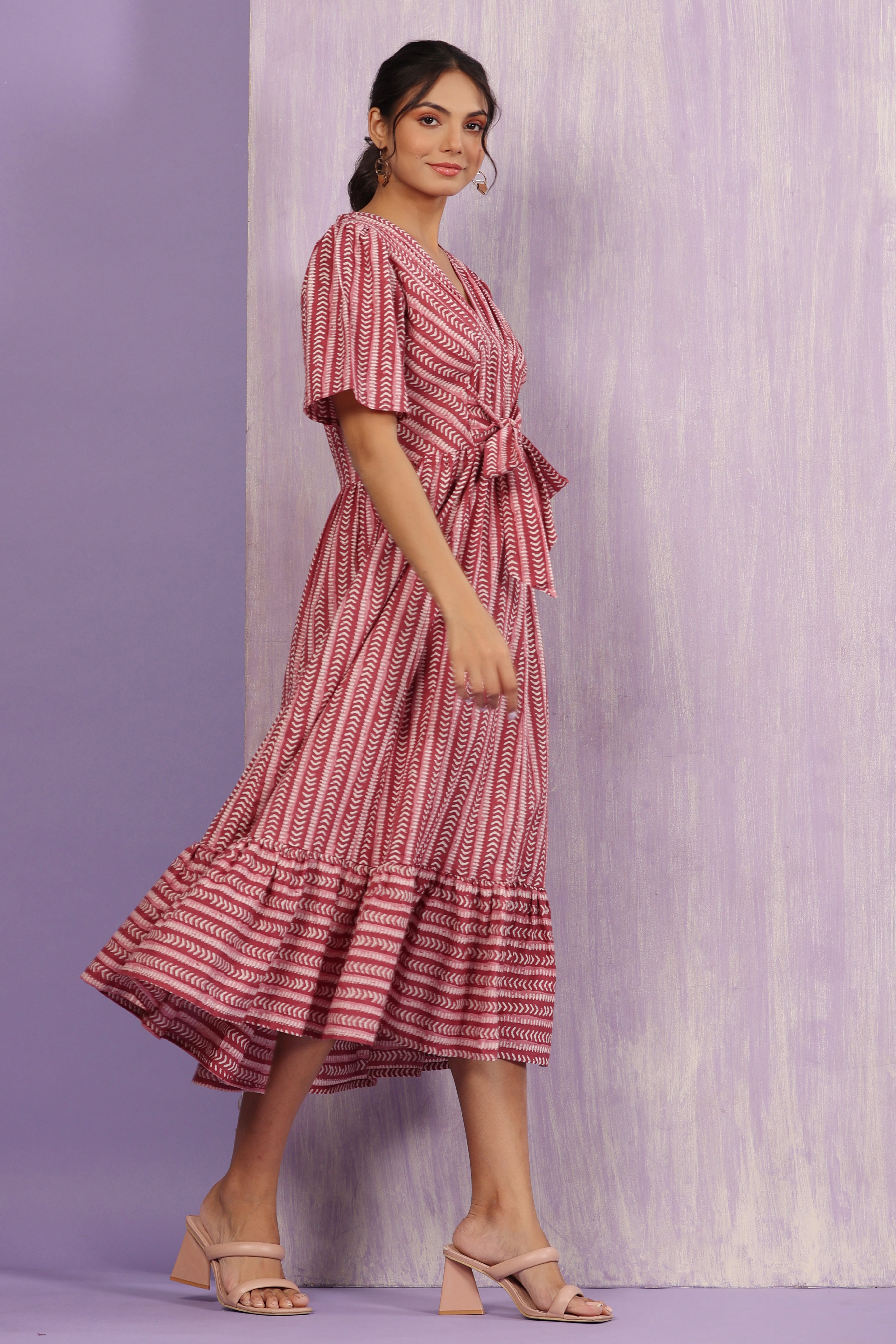 Dancing Arrows on Wine Cotton Dress