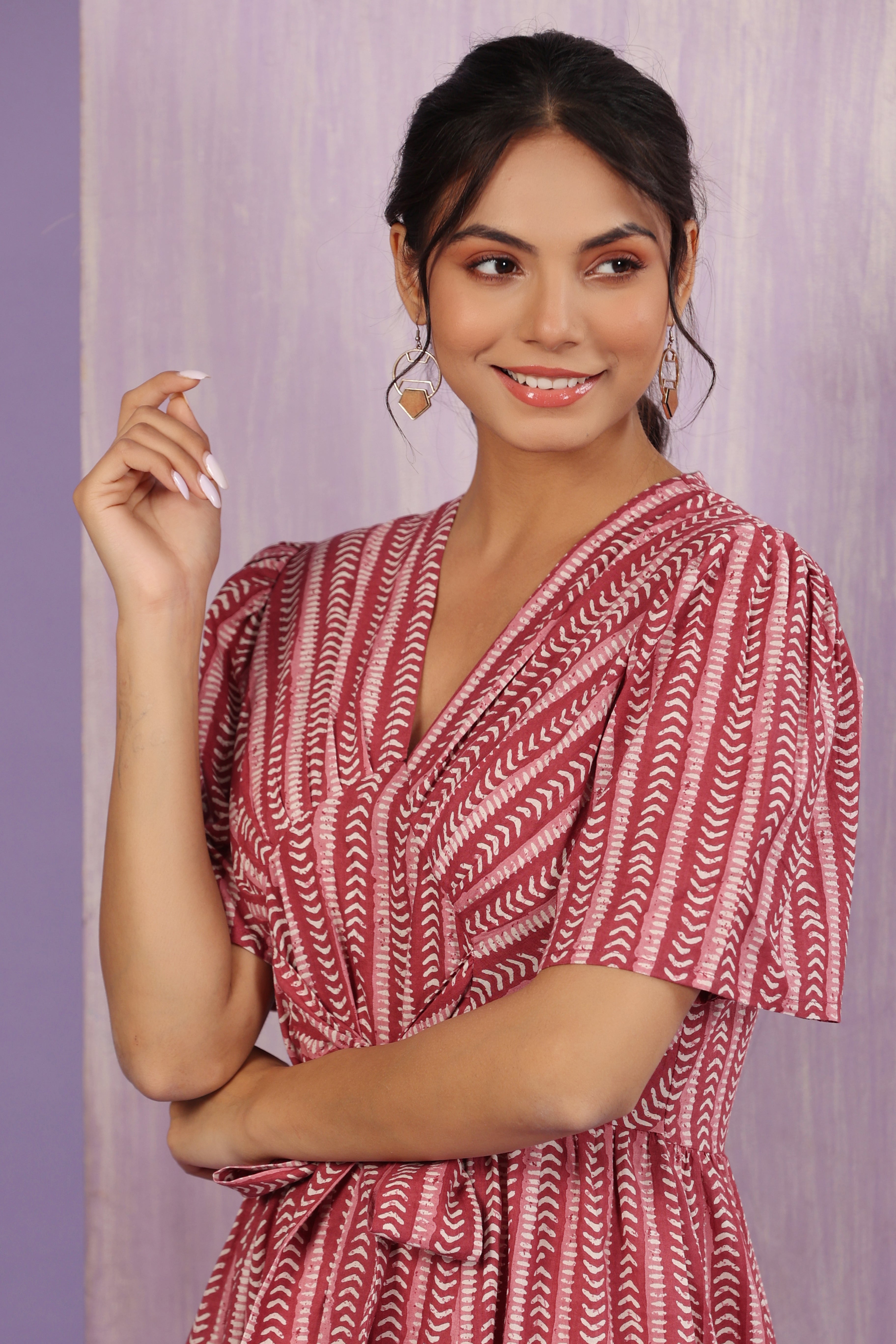 Dancing Arrows on Wine Cotton Dress