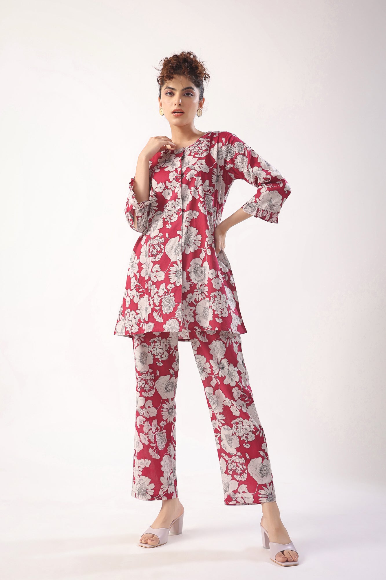 Garnet Gala Wine Cotton Loungewear Top Set