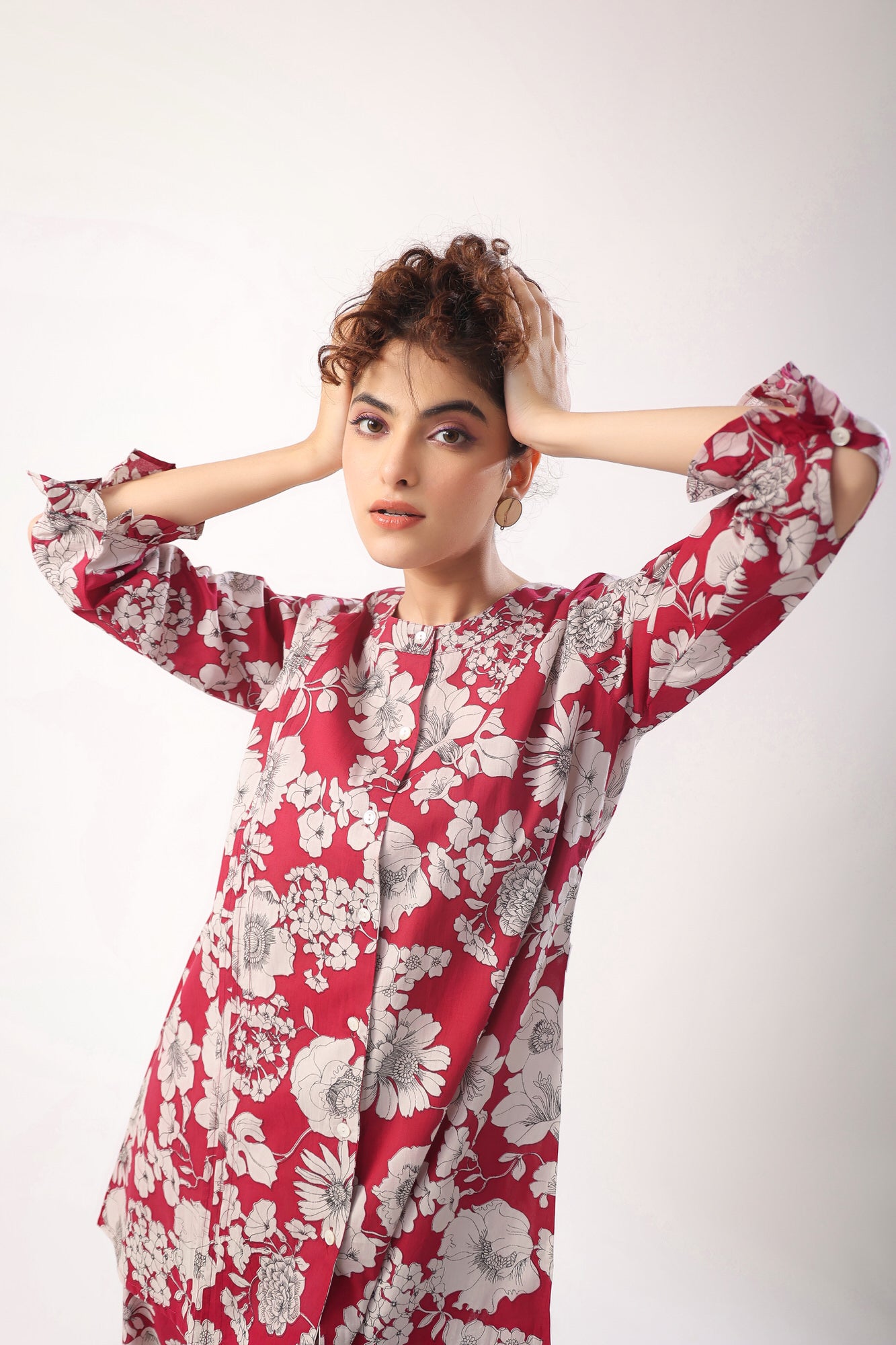 Garnet Gala Wine Cotton Loungewear Top Set