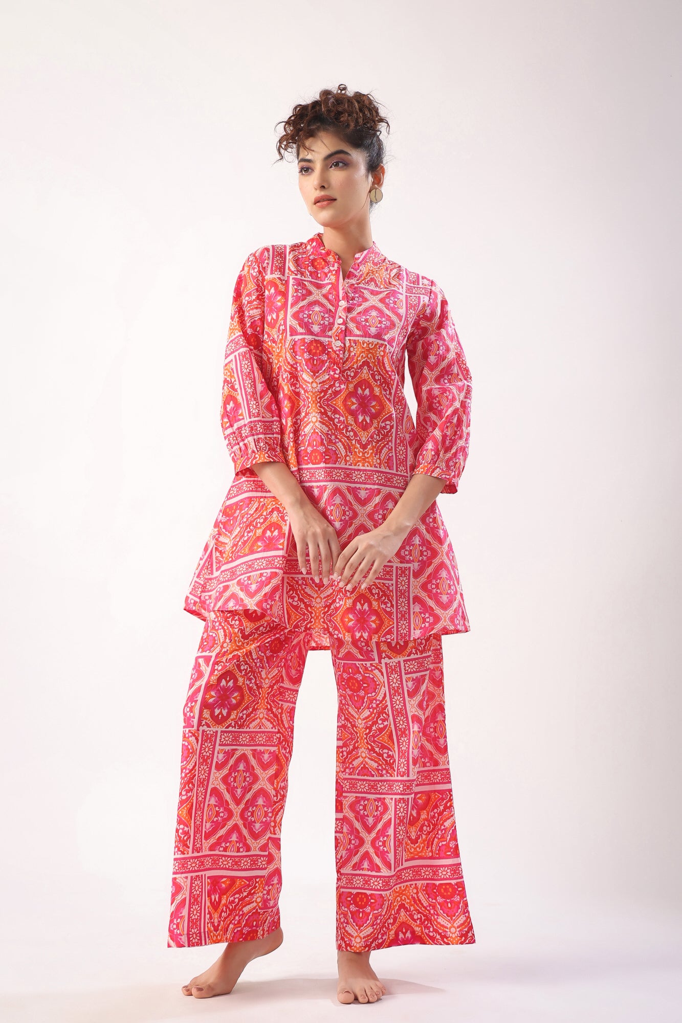Pink Patch Print Cotton Lounge Co-ord Set