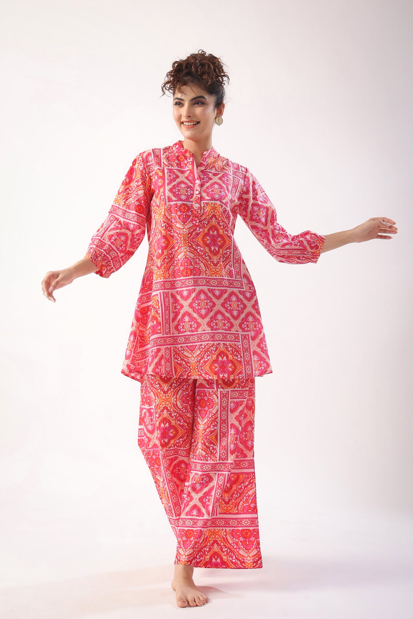 Pink Patch Print Cotton Lounge Co-ord Set