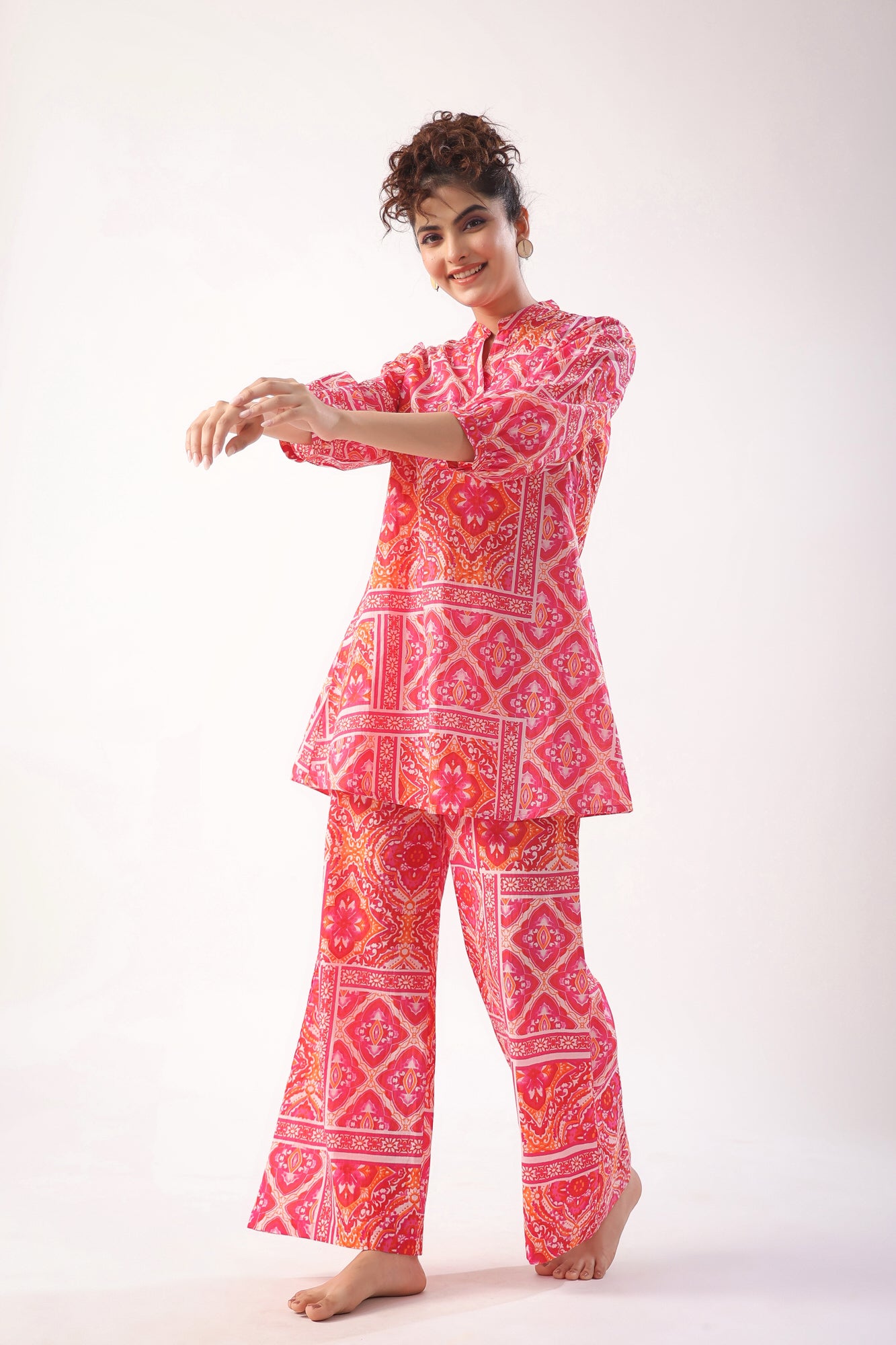Pink Patch Print Cotton Lounge Co-ord Set