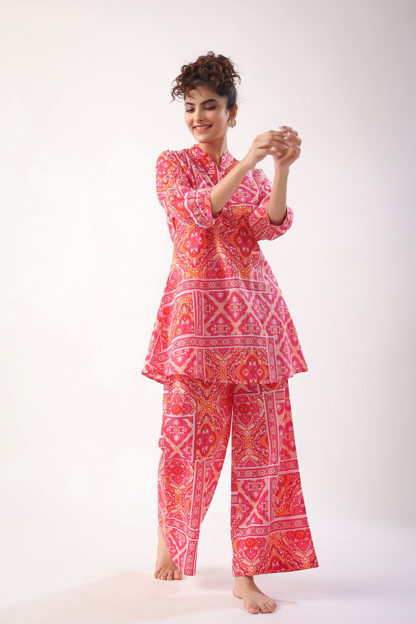 Pink Patch Print Cotton Lounge Co-ord Set