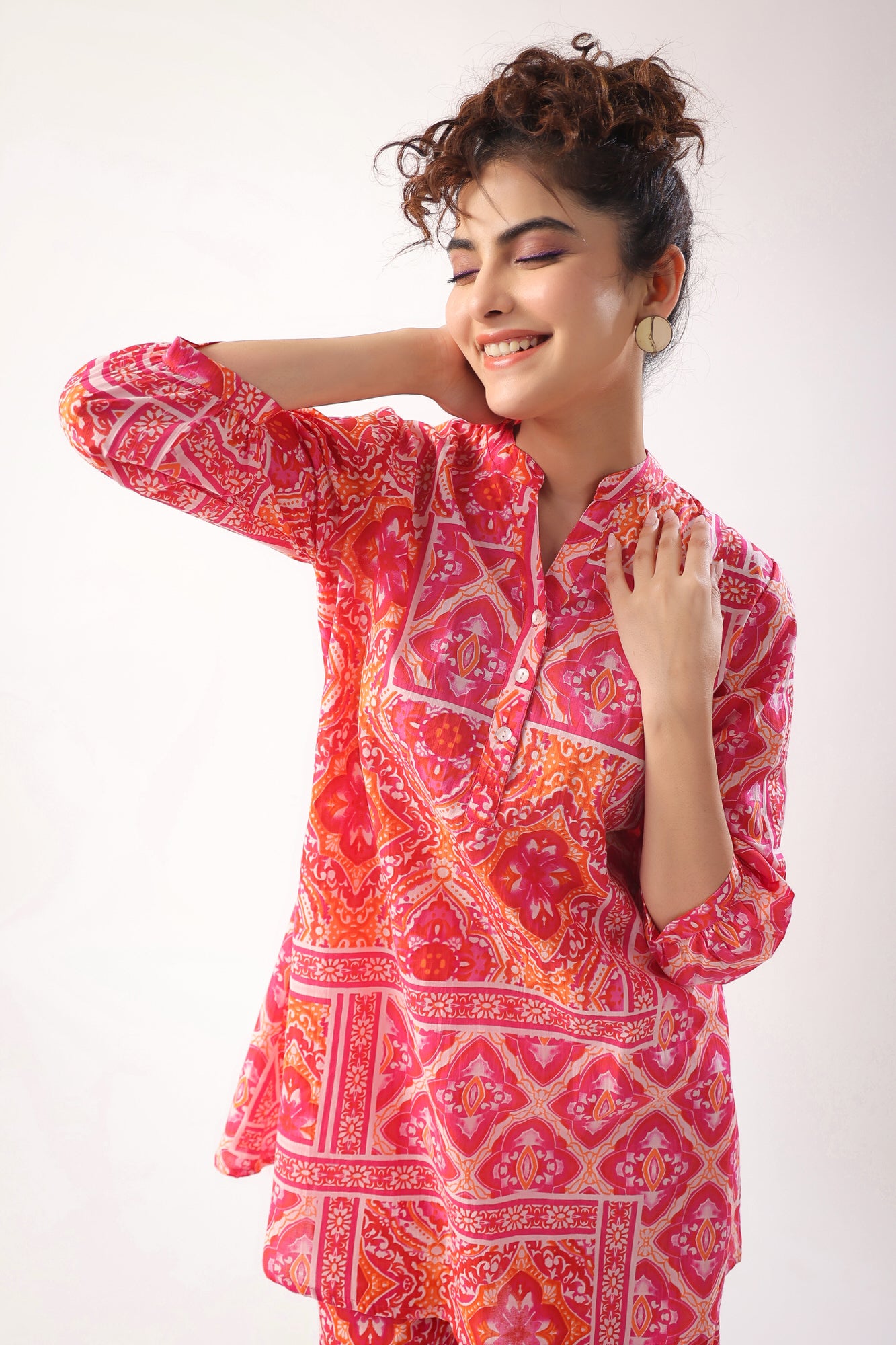 Pink Patch Print Cotton Lounge Co-ord Set