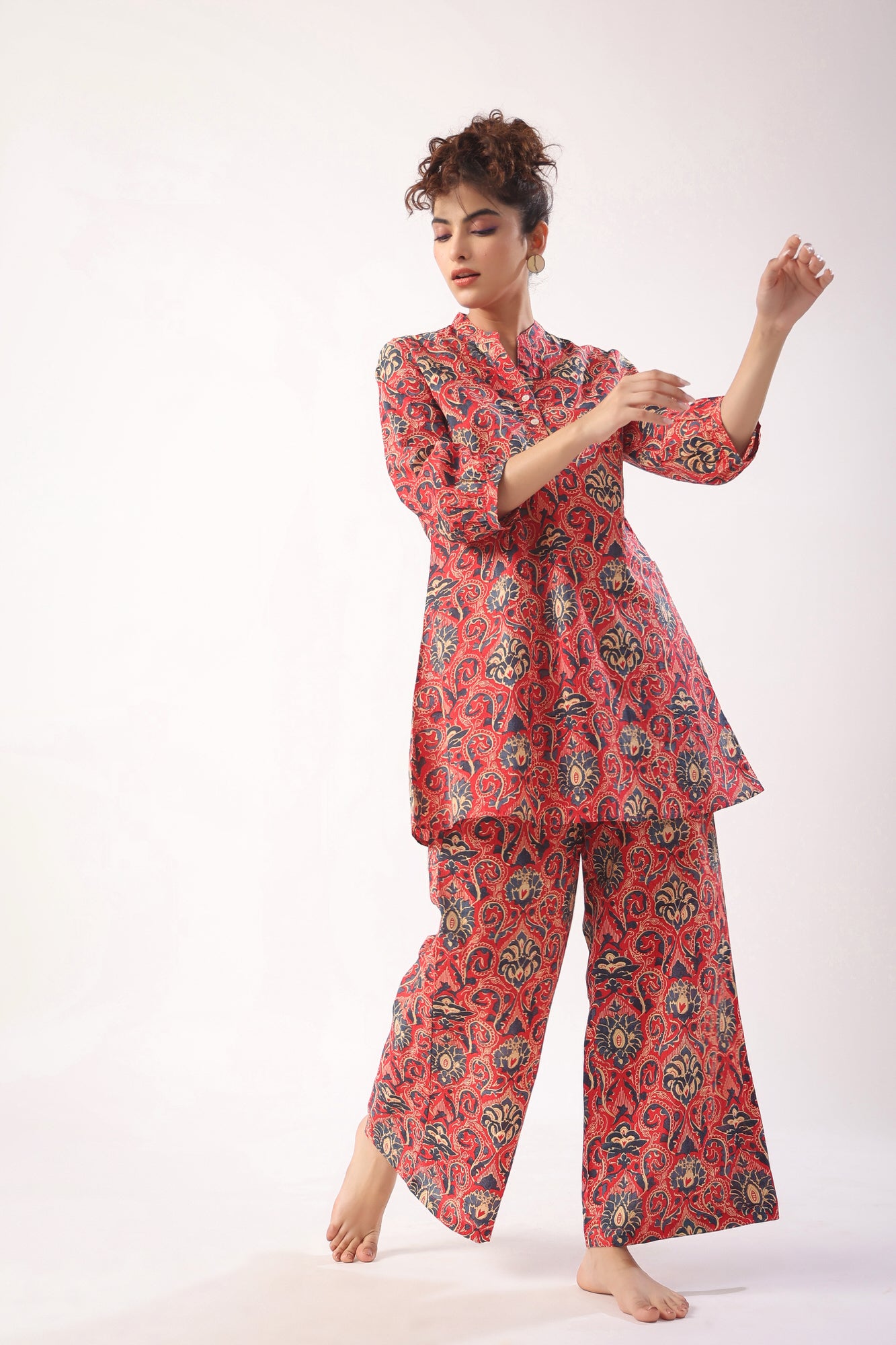 Traditional Print on Pink Cotton Co-ord Set