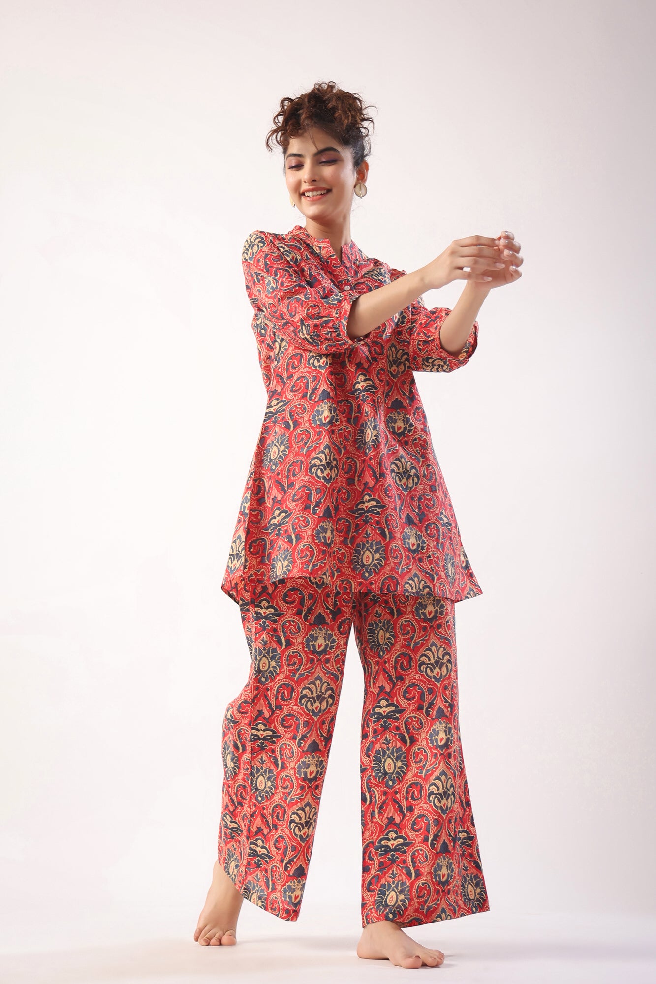 Traditional Print on Pink Cotton Co-ord Set