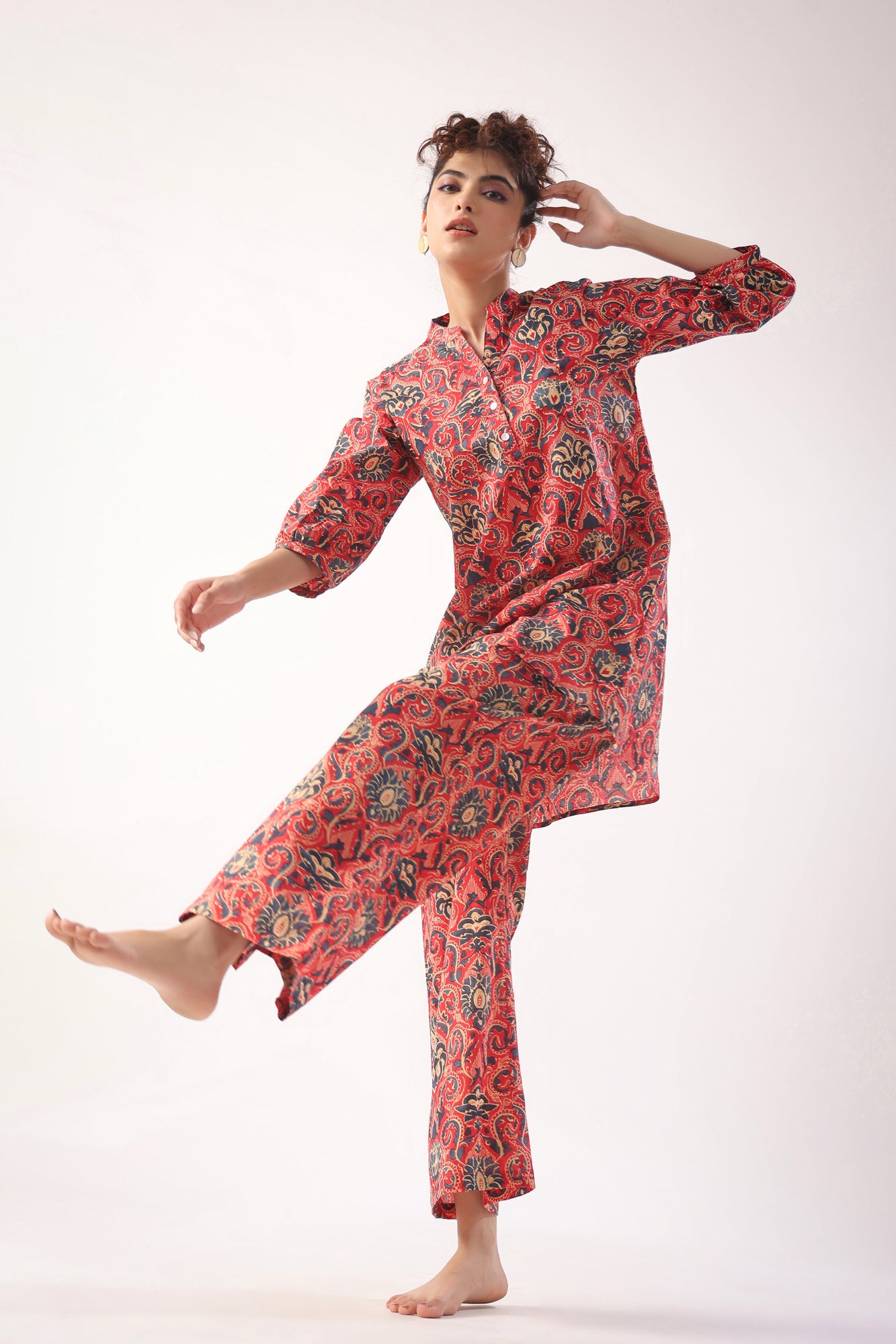 Traditional Print on Pink Cotton Co-ord Set