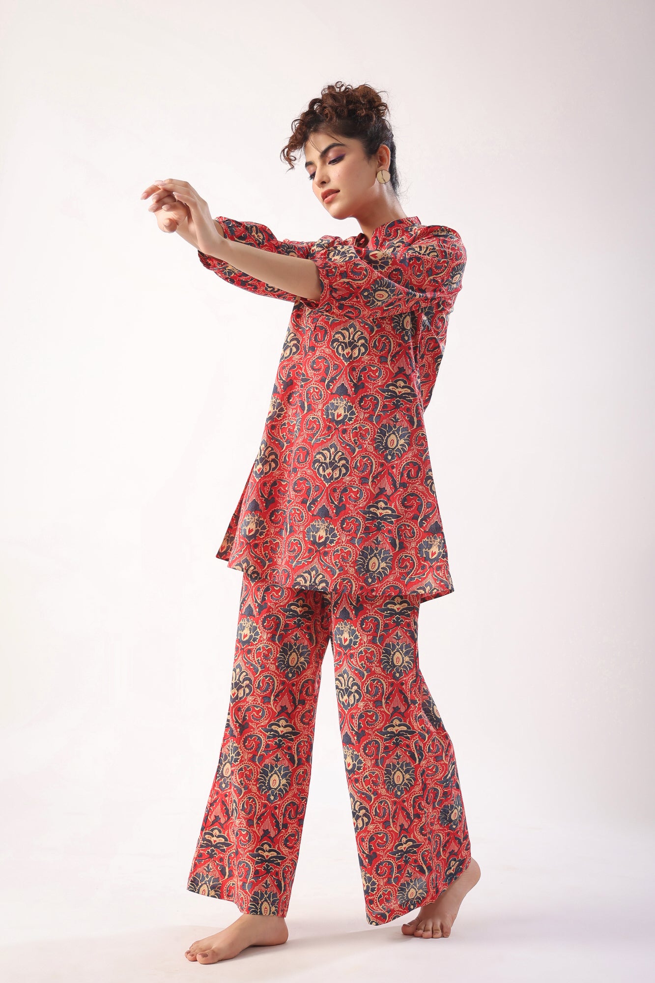 Traditional Print on Pink Cotton Co-ord Set