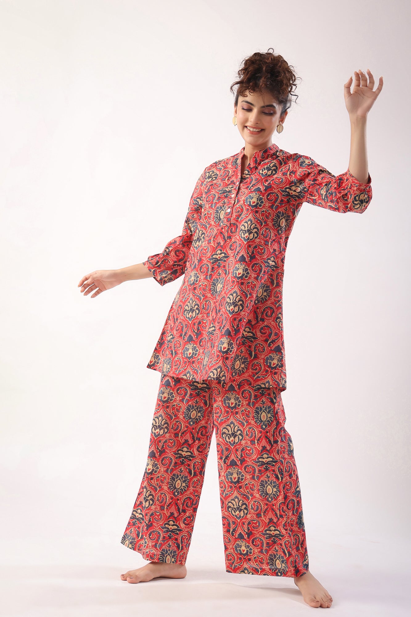 Traditional Print on Pink Cotton Co-ord Set
