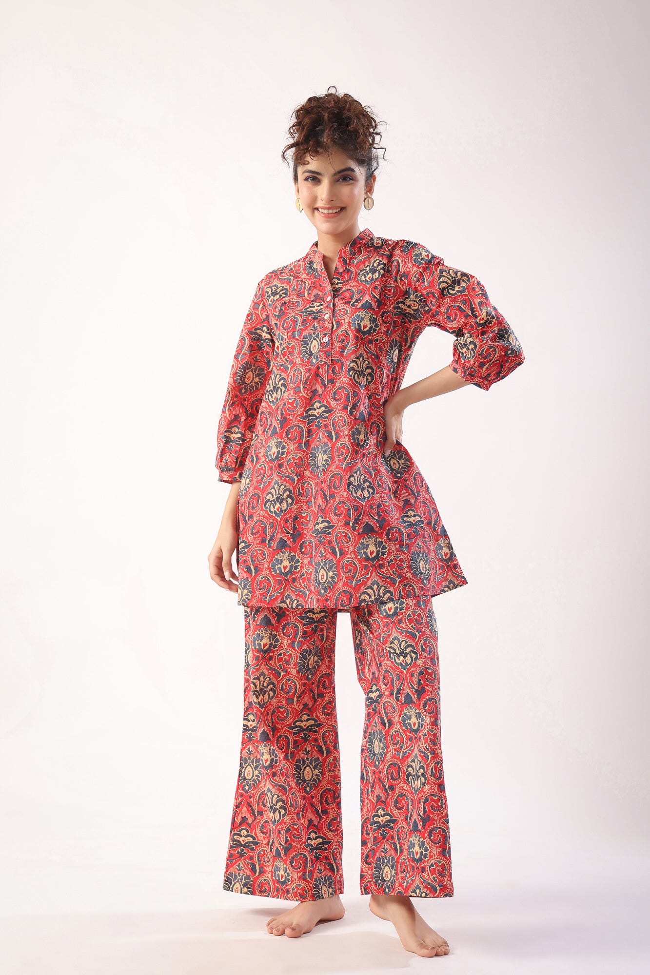 Traditional Print on Pink Cotton Co-ord Set