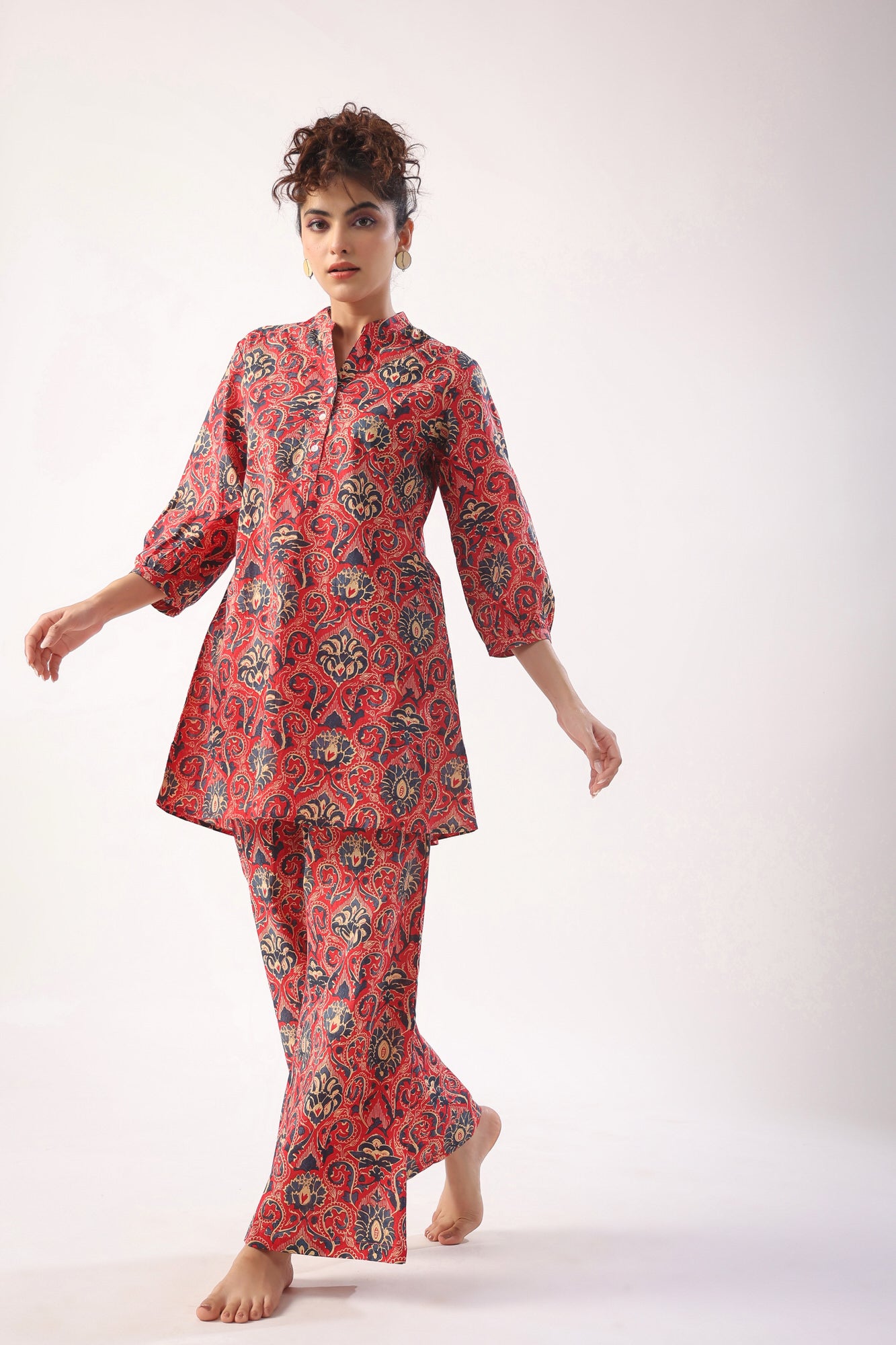 Traditional Print on Pink Cotton Co-ord Set