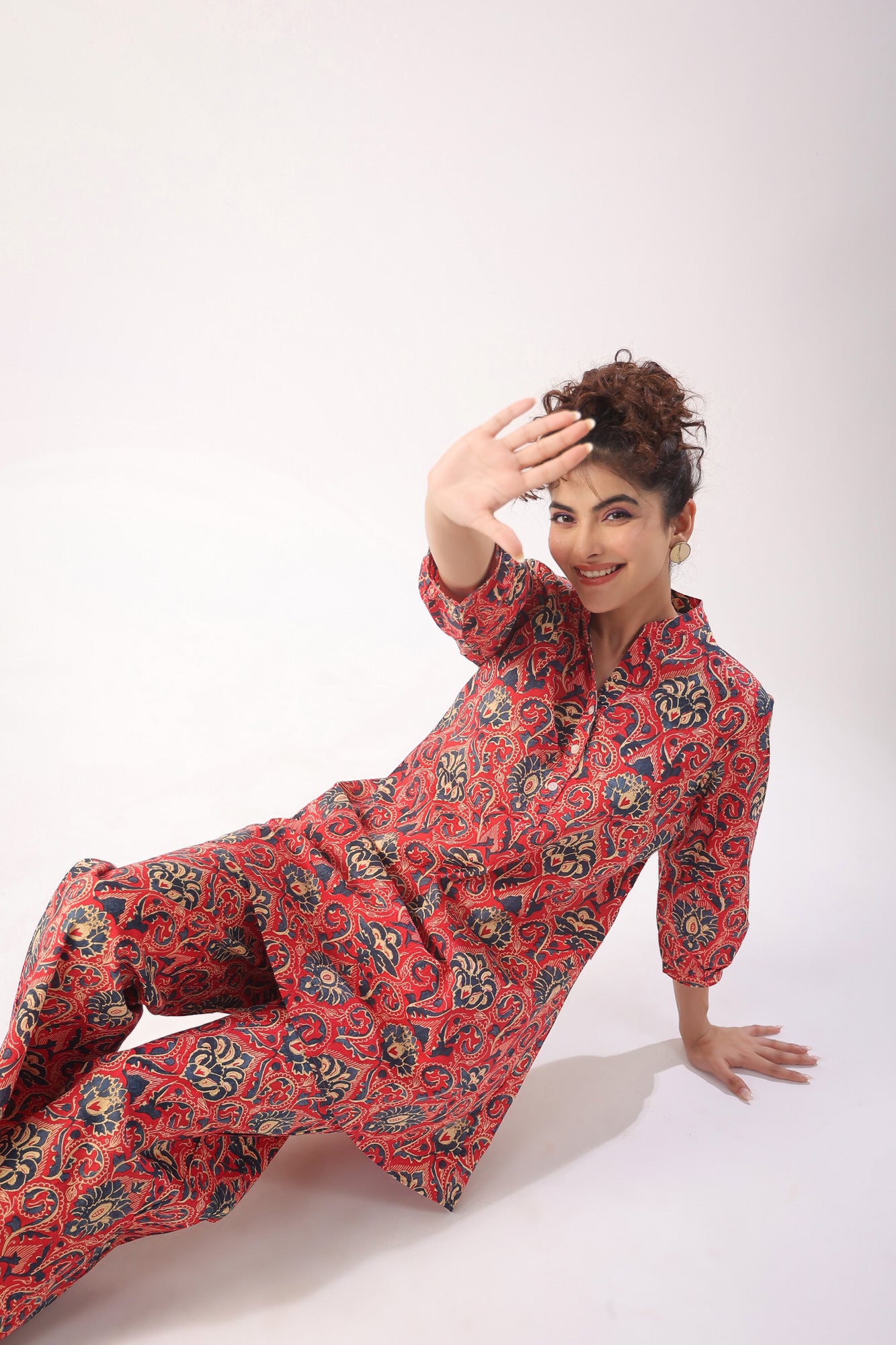 Traditional Print on Pink Cotton Co-ord Set