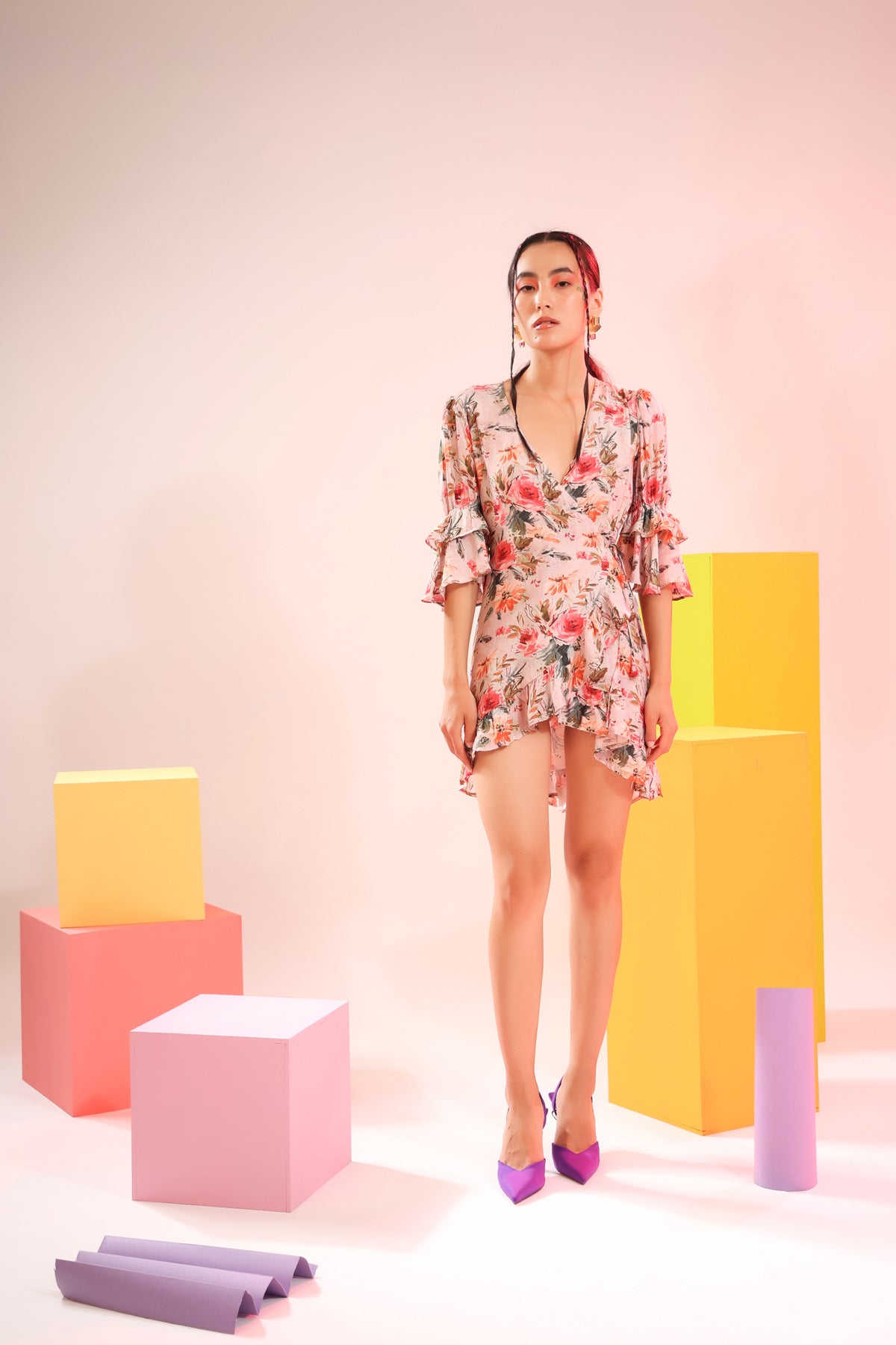 Victoria Bloom Wrap Around Muslin Silk Pink Dress