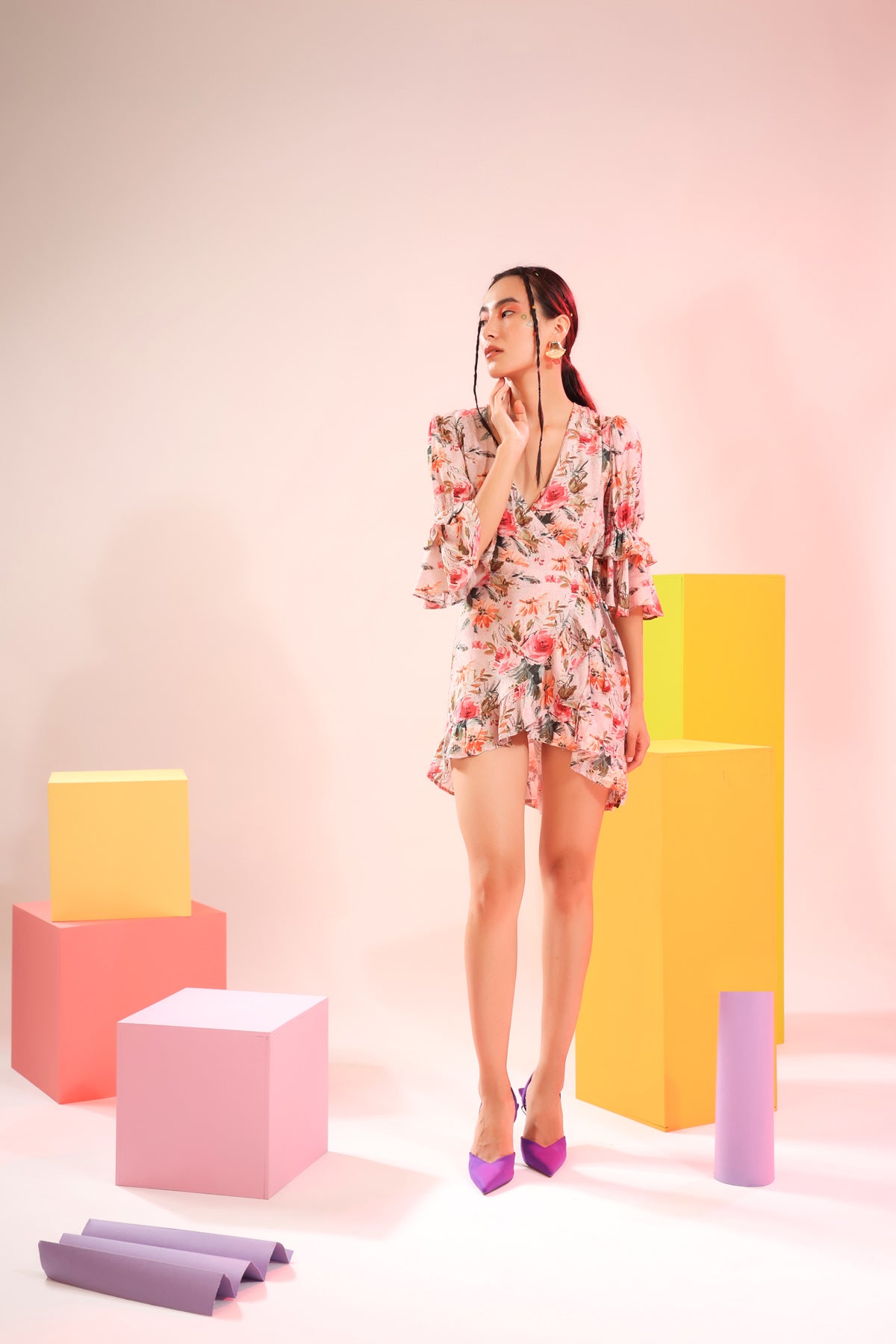 Victoria Bloom Wrap Around Muslin Silk Pink Dress