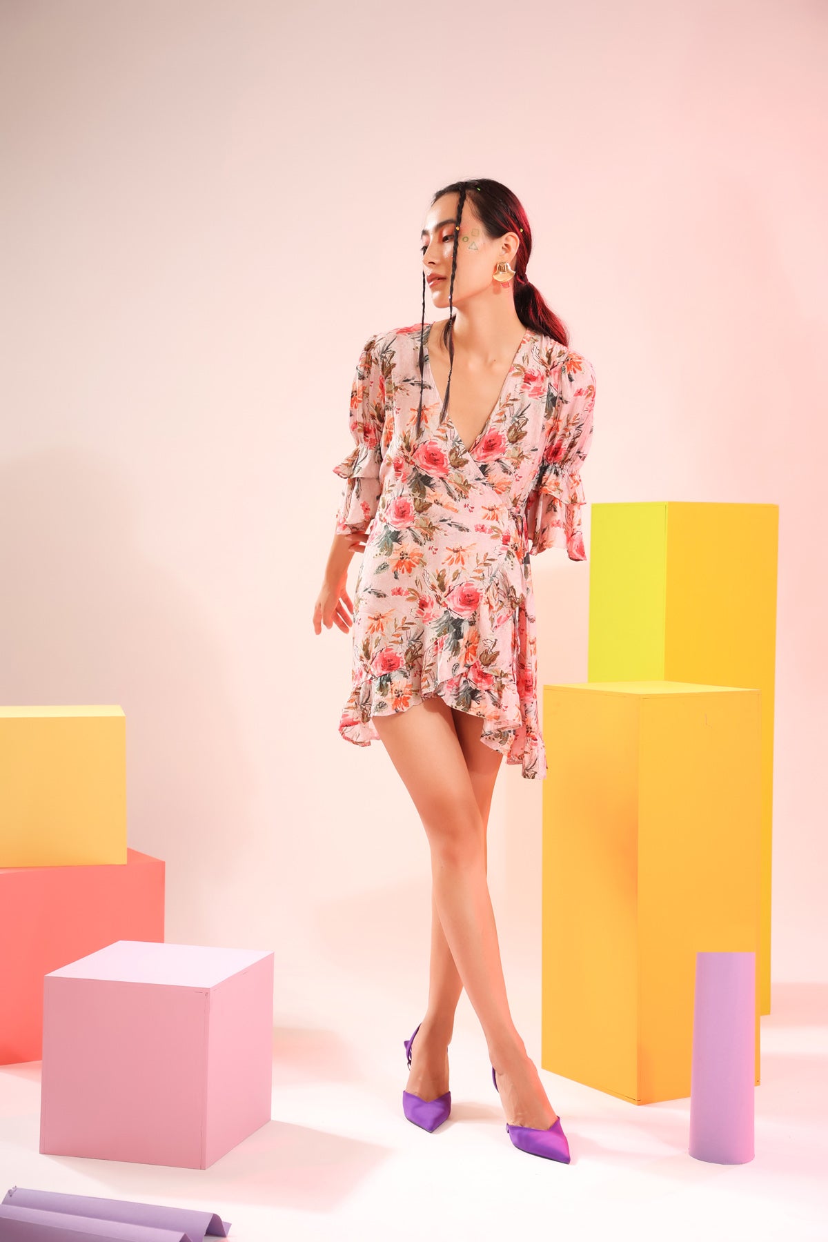 Victoria Bloom Wrap Around Muslin Silk Pink Dress