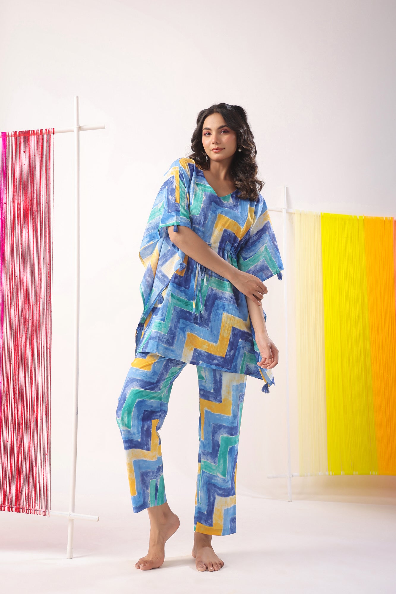 Zig-Zag Print on Kaftan Cotton Co-ord Set
