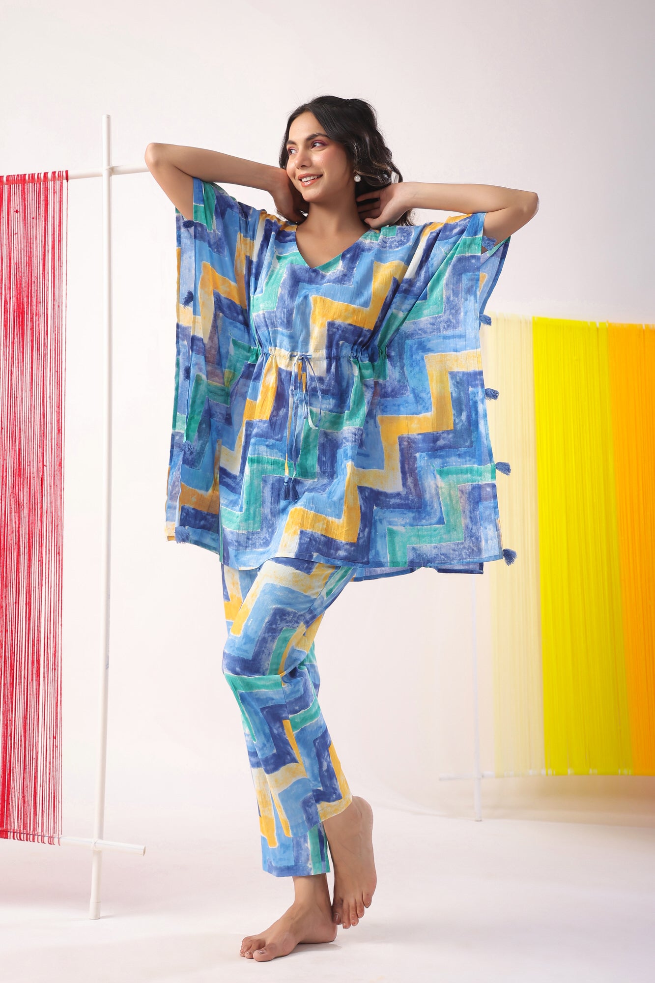 Zig-Zag Print on Kaftan Cotton Co-ord Set