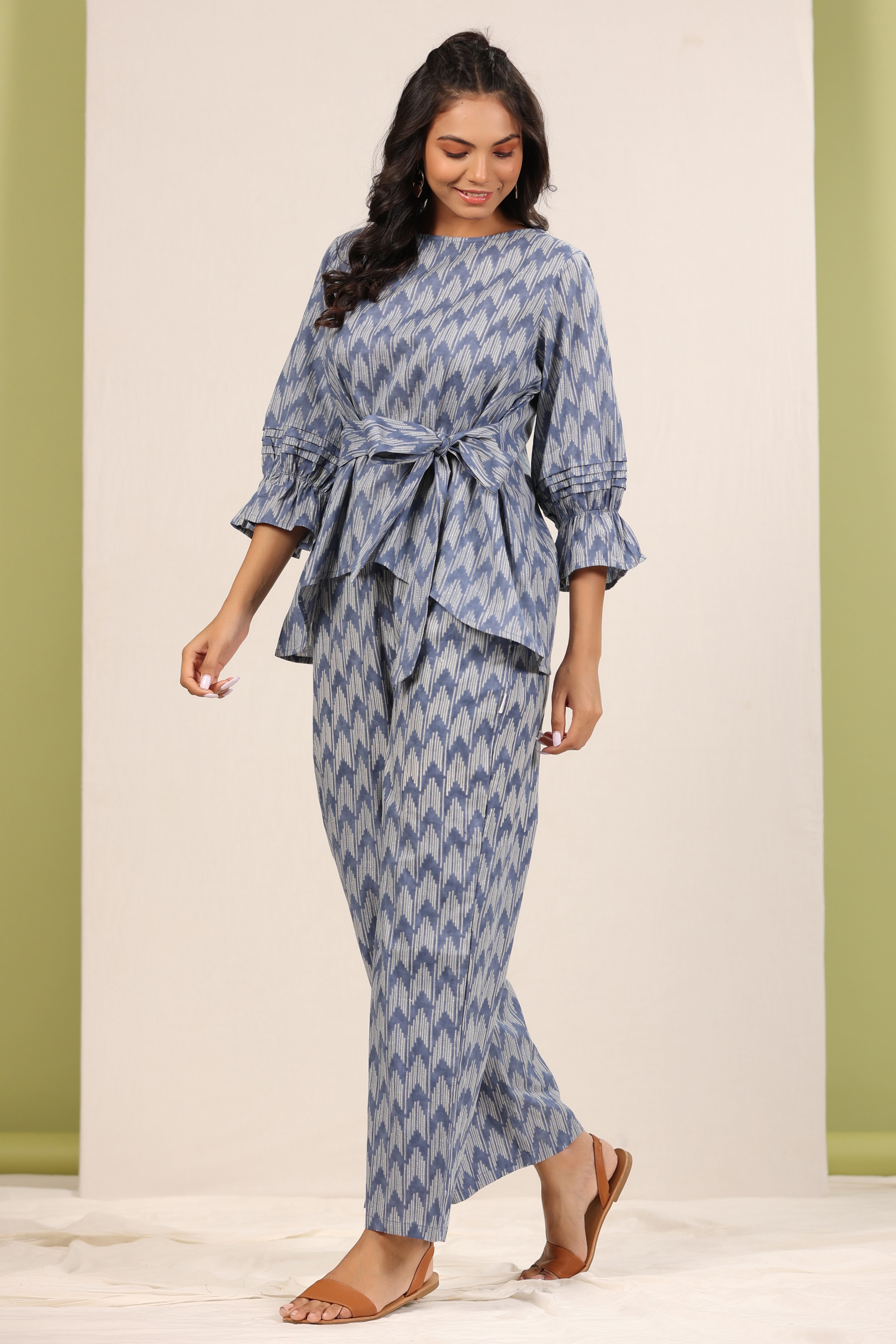 Ikat Shibori On Grey Cotton Co-ord Set