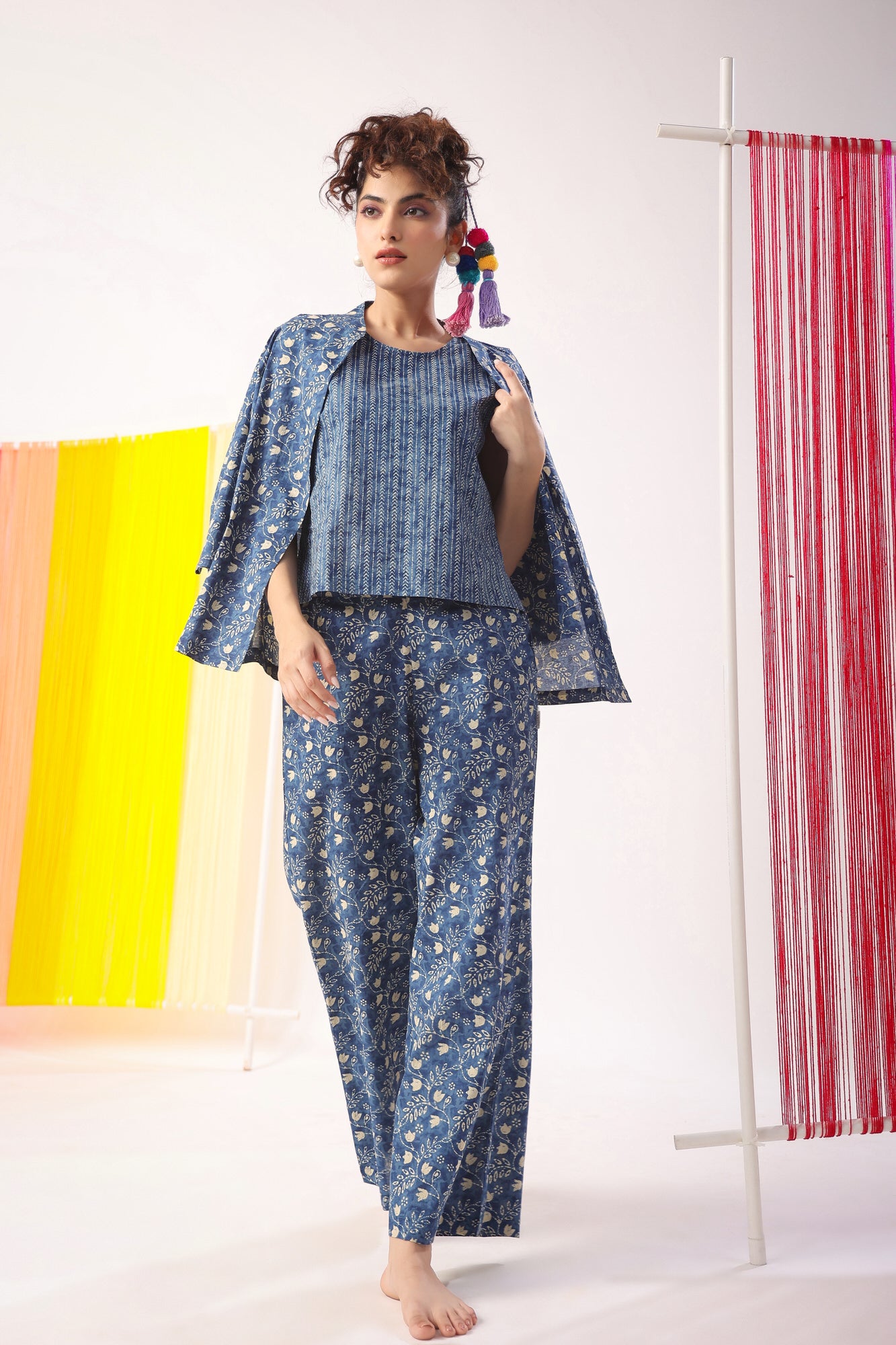Dainty Florals on Indigo Cotton Shrug Set