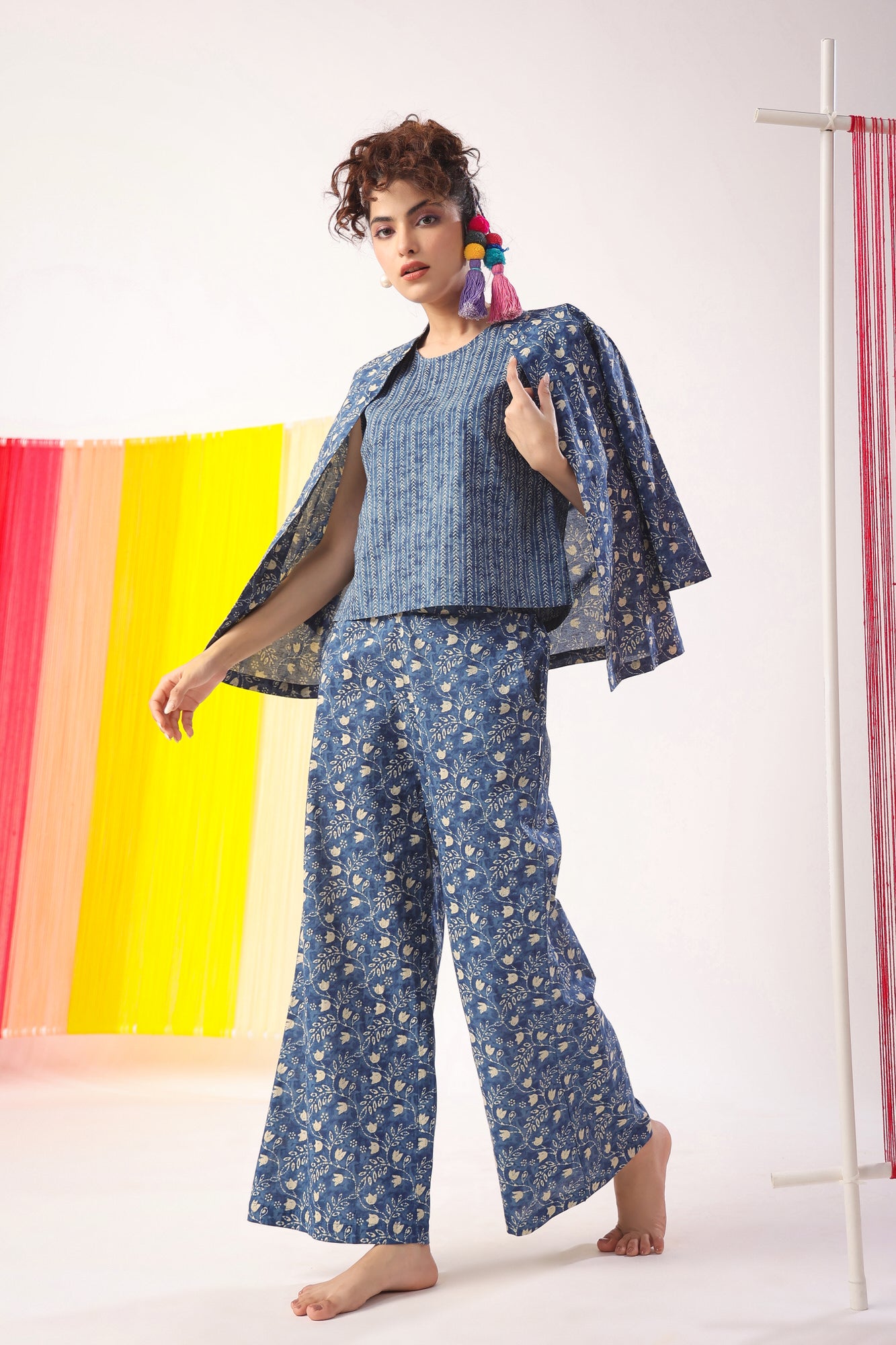 Dainty Florals on Indigo Cotton Shrug Set