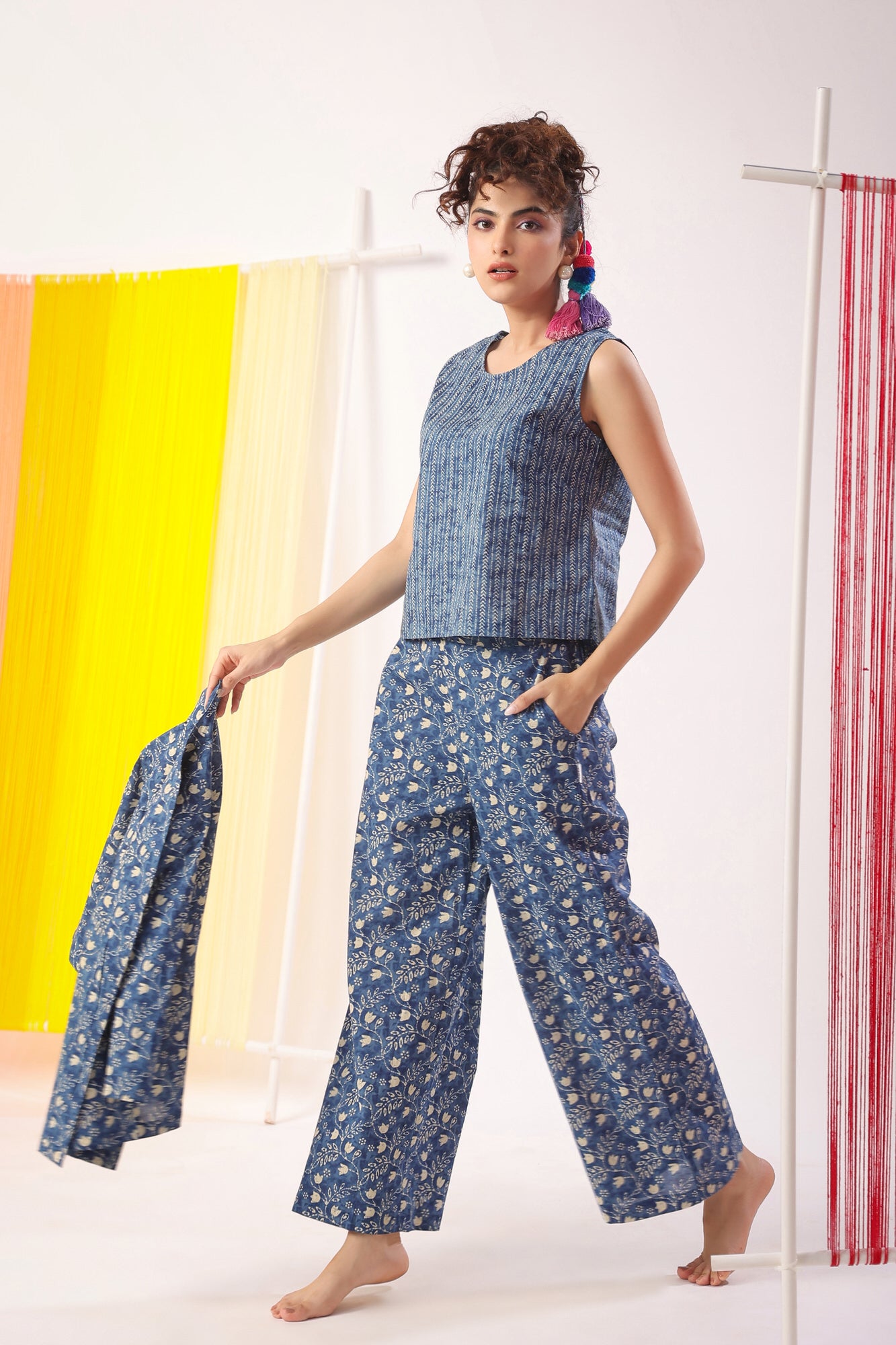 Dainty Florals on Indigo Cotton Shrug Set