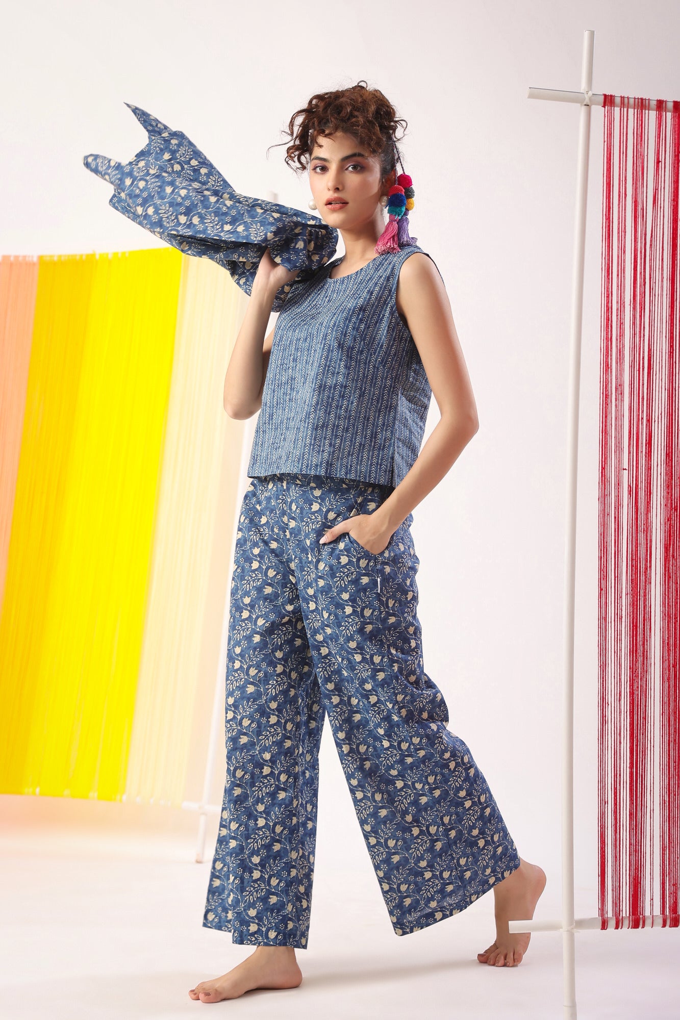 Dainty Florals on Indigo Cotton Shrug Set