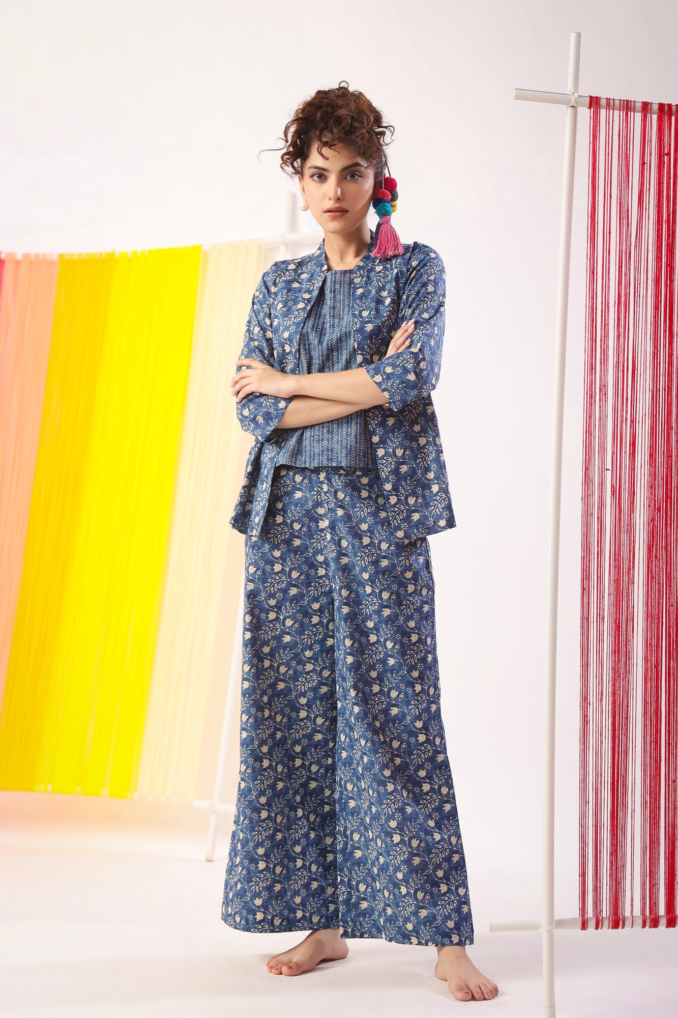 Dainty Florals on Indigo Cotton Shrug Set