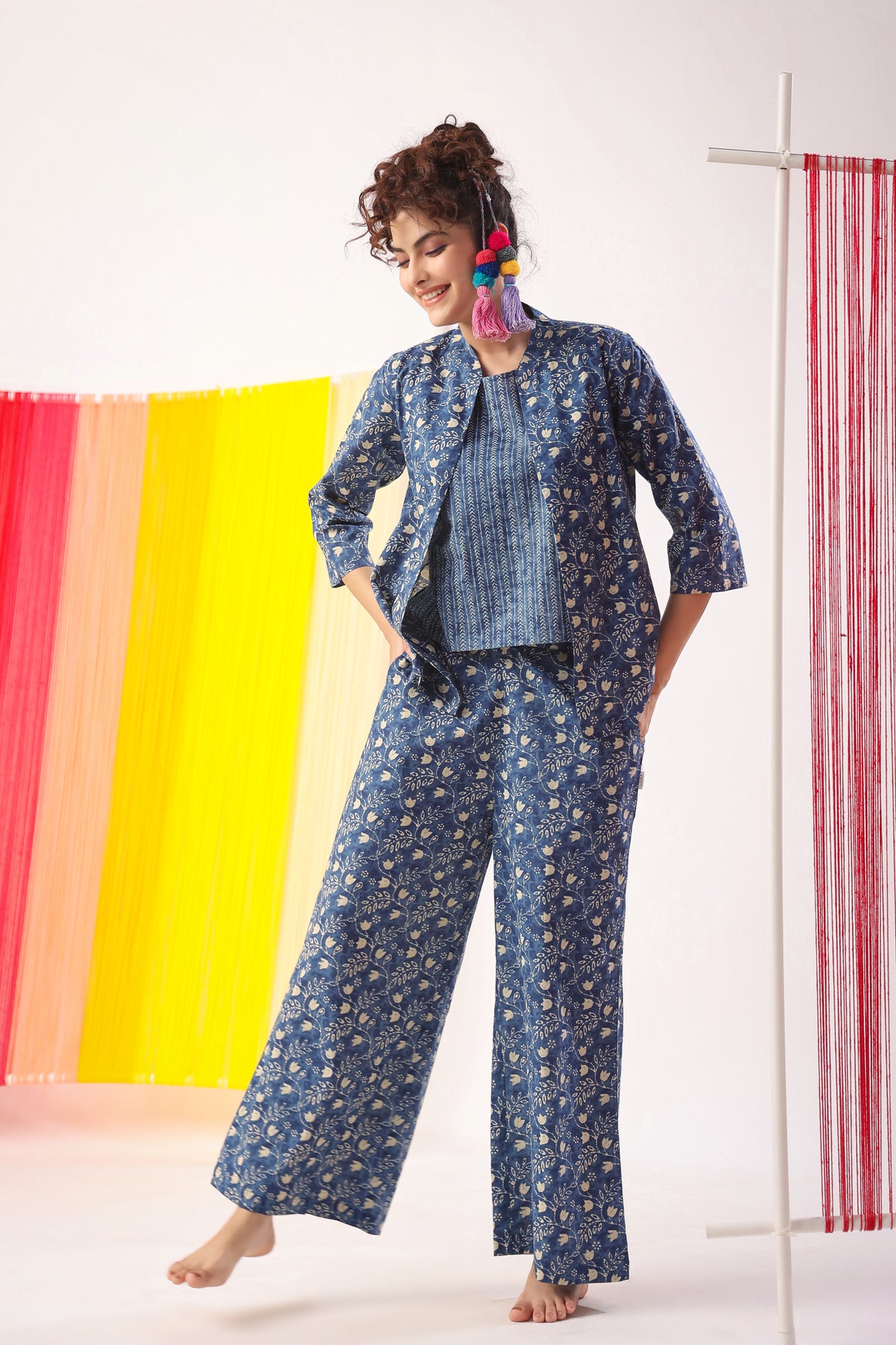 Dainty Florals on Indigo Cotton Shrug Set