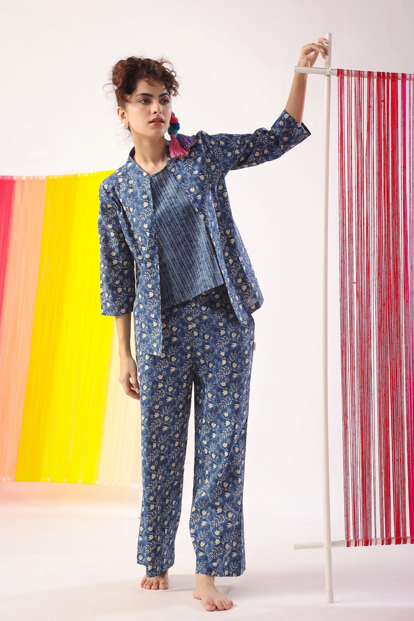 Dainty Florals on Indigo Cotton Shrug Set