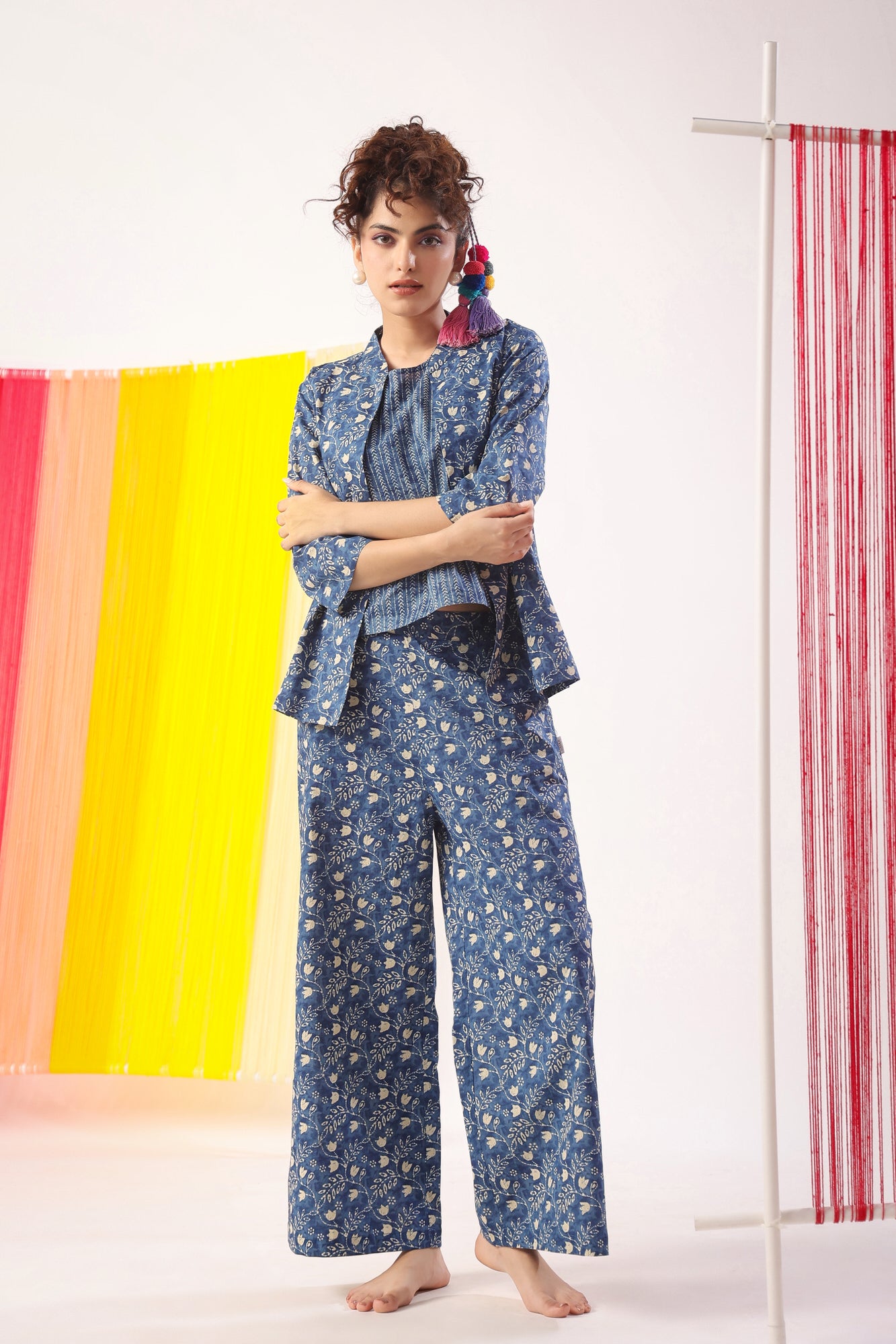 Dainty Florals on Indigo Cotton Shrug Set