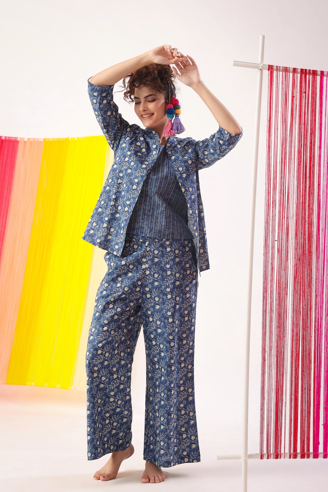 Dainty Florals on Indigo Cotton Shrug Set