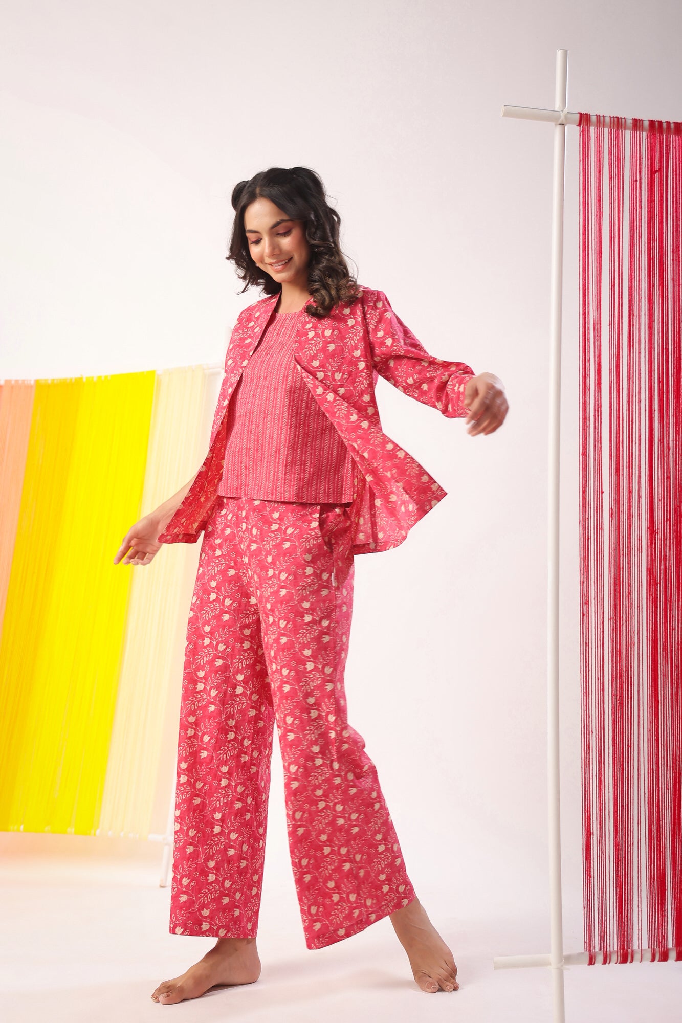 Dainty Floral on Pink Cotton Shrug Set