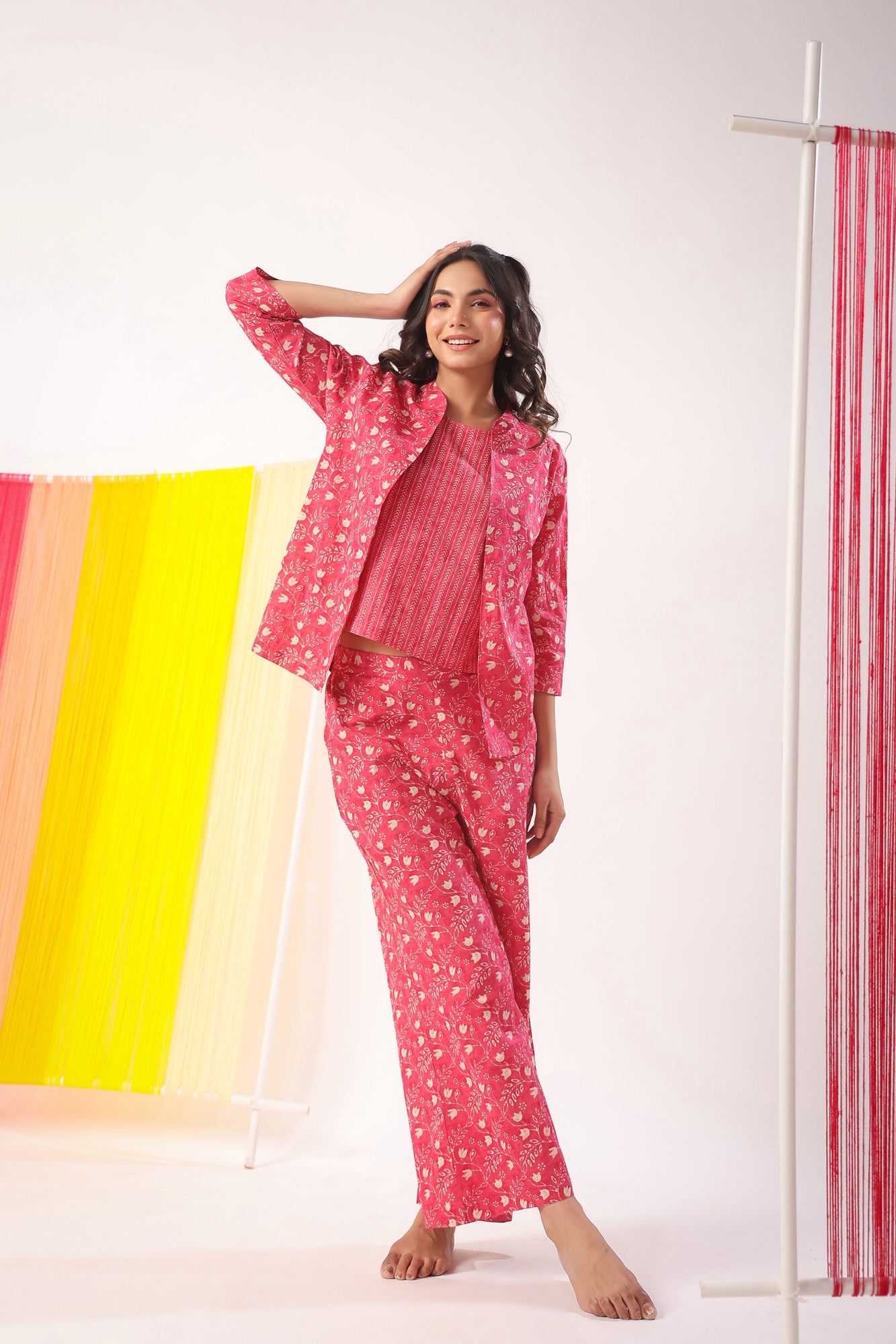 Dainty Floral on Pink Cotton Shrug Set