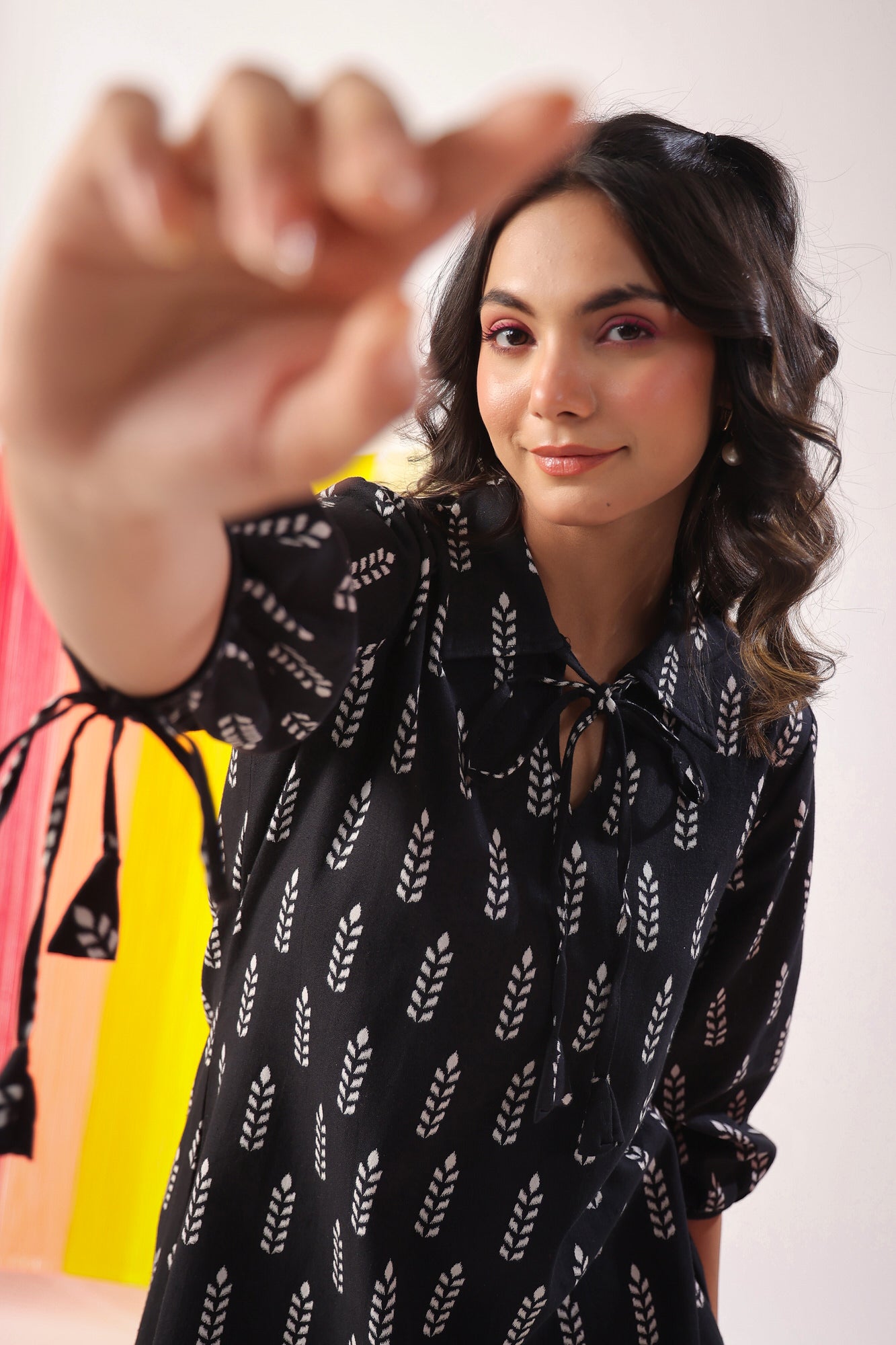 Minimalist Pattern On Black Cotton Flex Co-ord Set